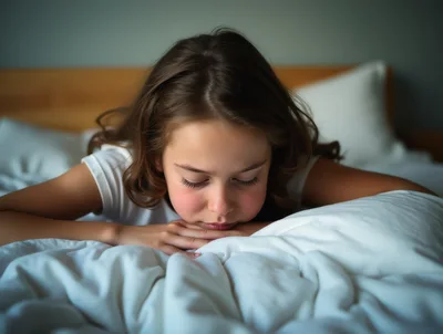 Young Girl Resting Her Head On Bedding