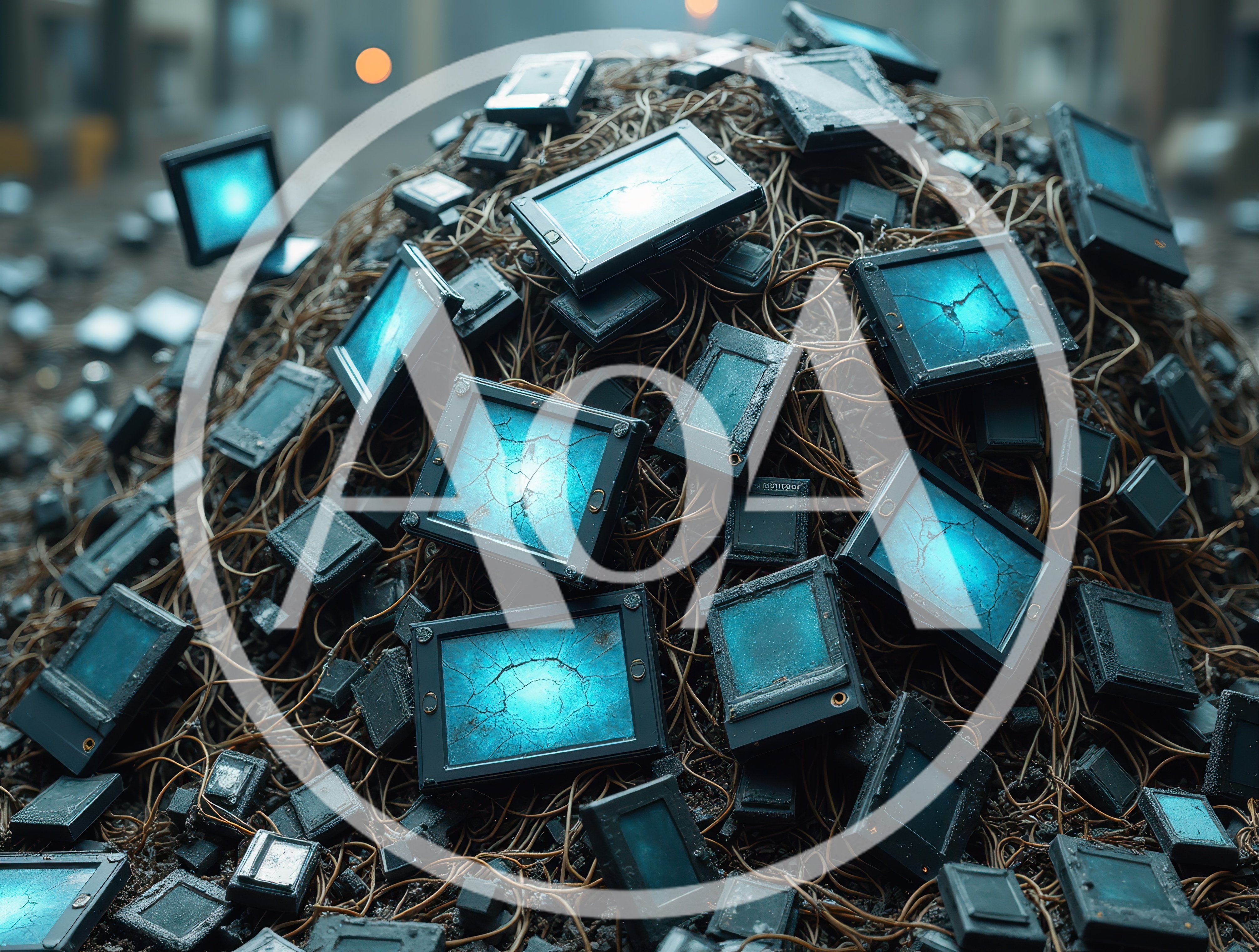 Pile Of Discarded Electronic Tablets And Tangled Wires