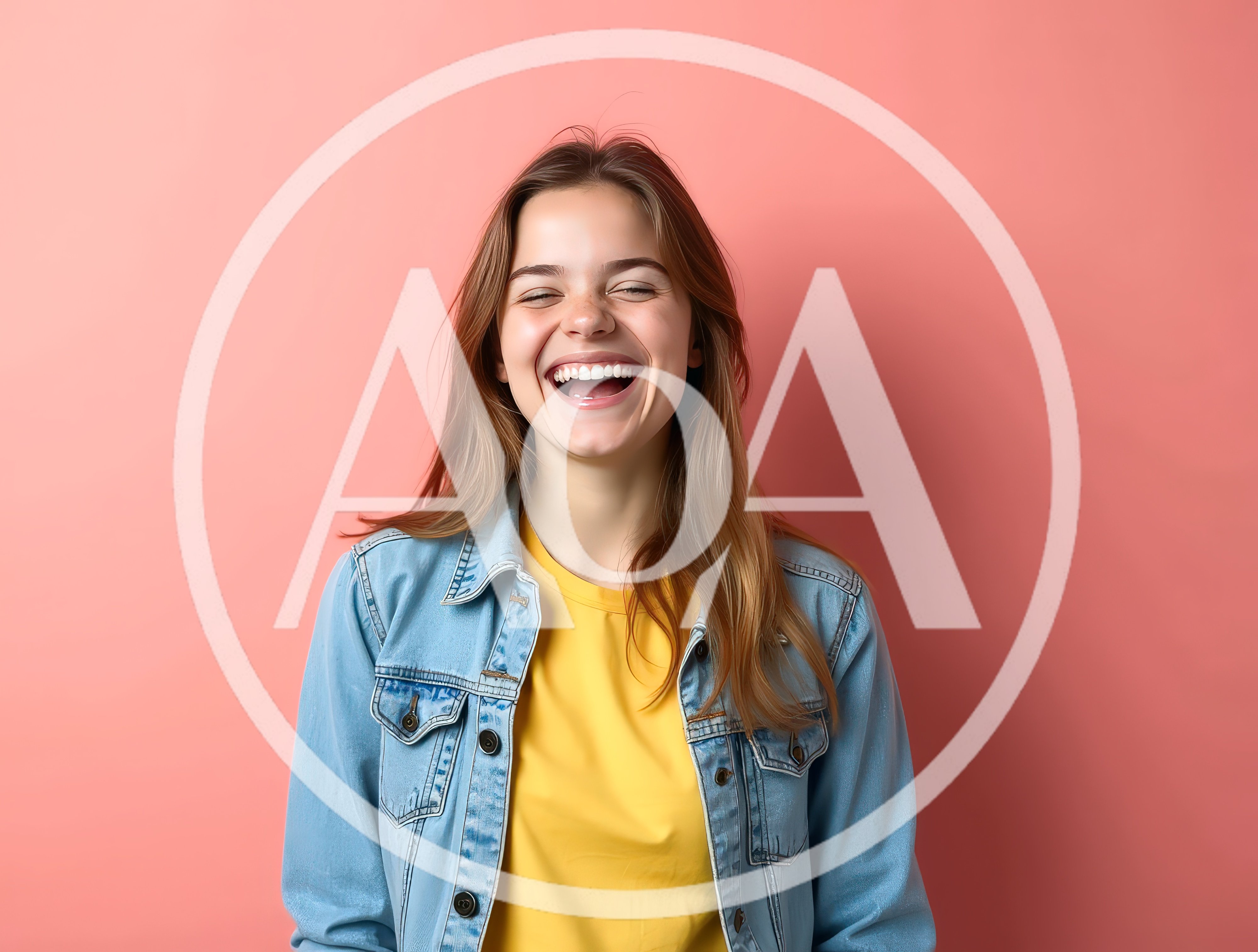Young Woman Laughing Joyfully Against Pink Background