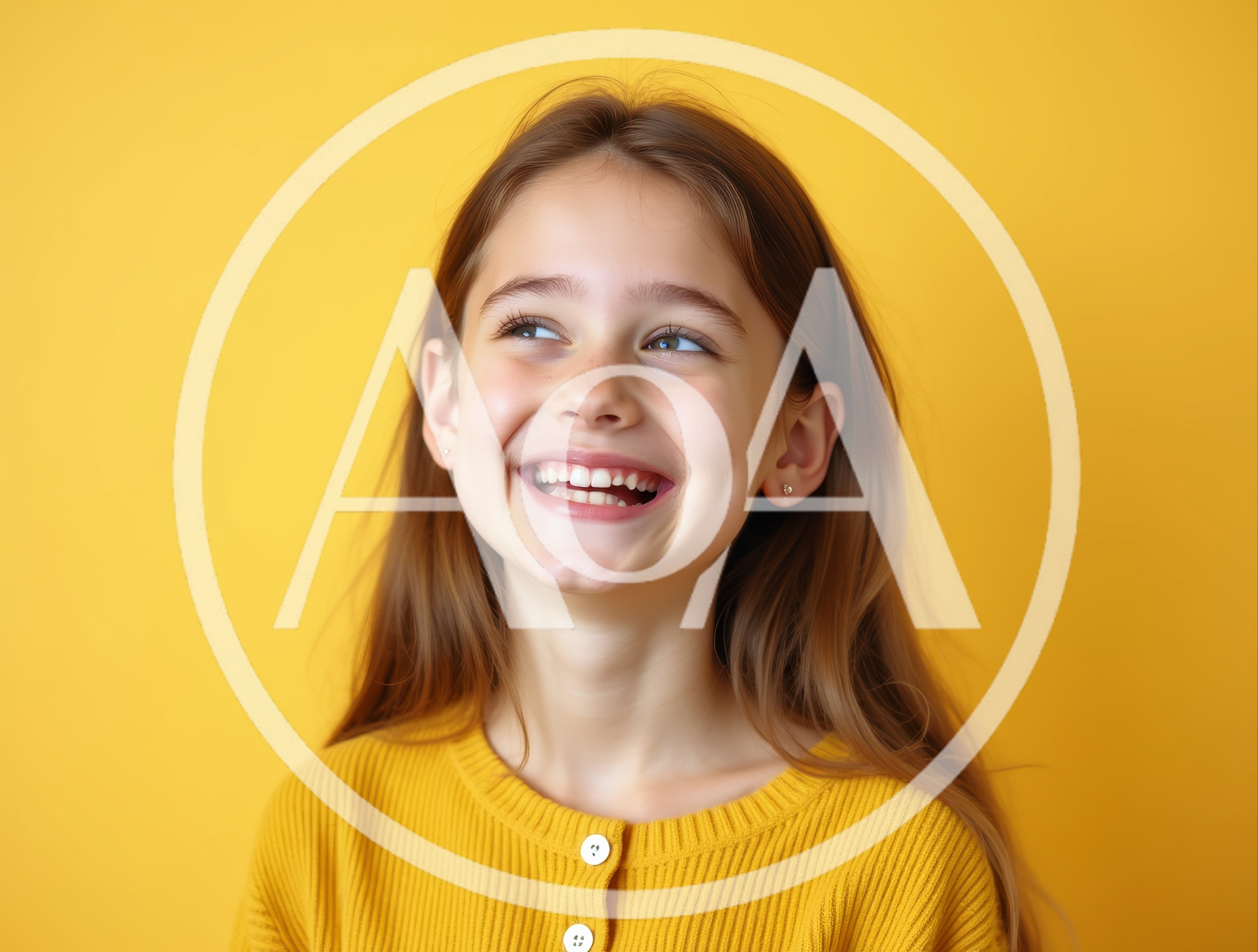 Happy Young Girl Smiling Against Yellow Background