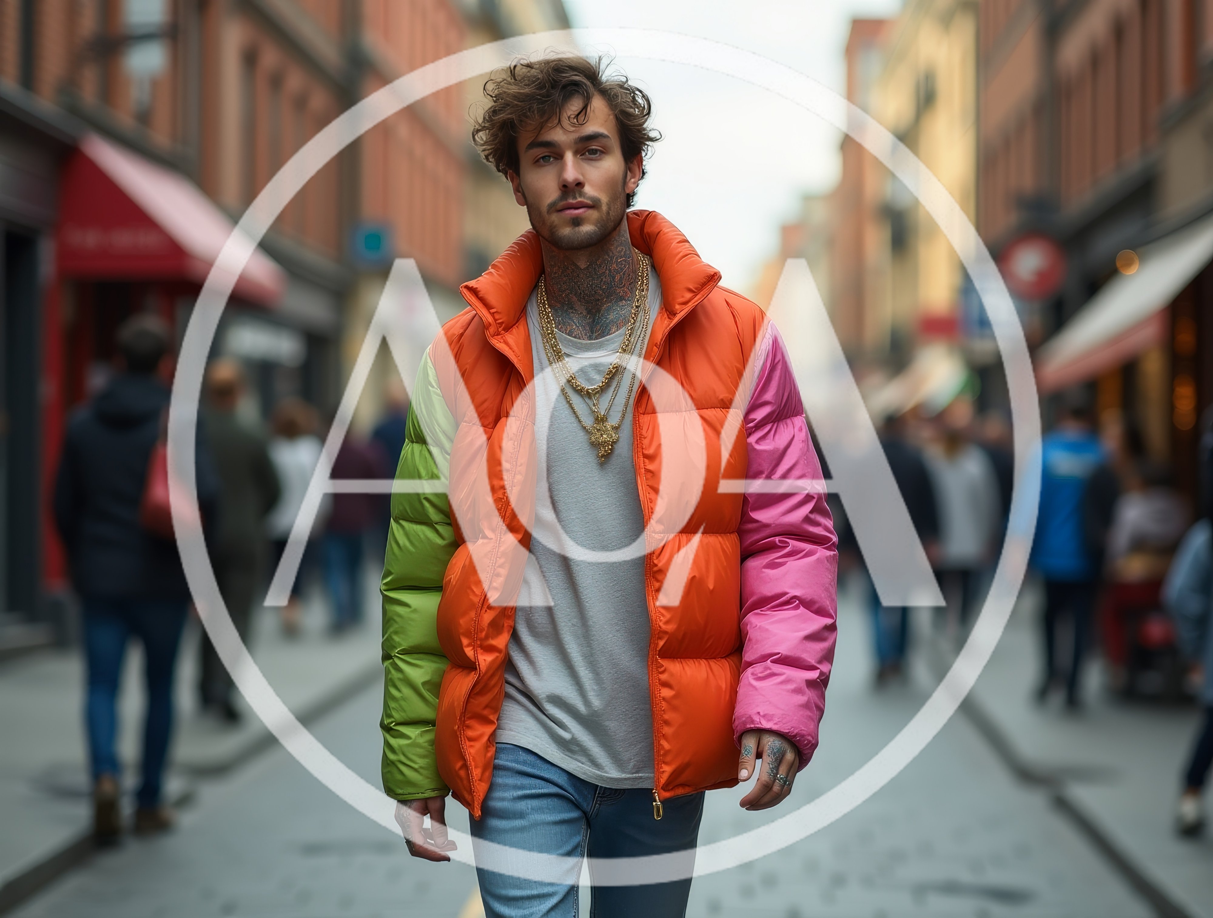 Stylish Young Man Walking Through A Busy City Street