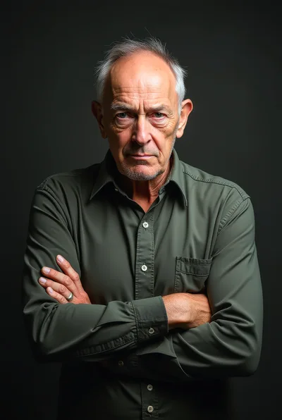 Portrait Of A Serious Older Man With Crossed Arms