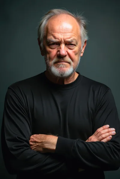 Portrait Of A Stern Senior Man With Crossed Arms