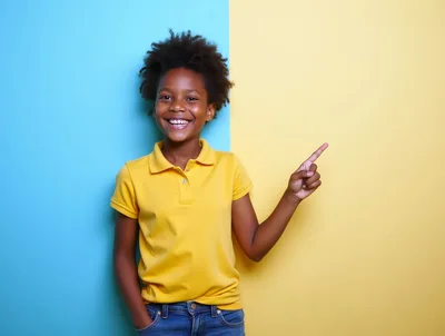 Happy Young Girl Pointing To The Side