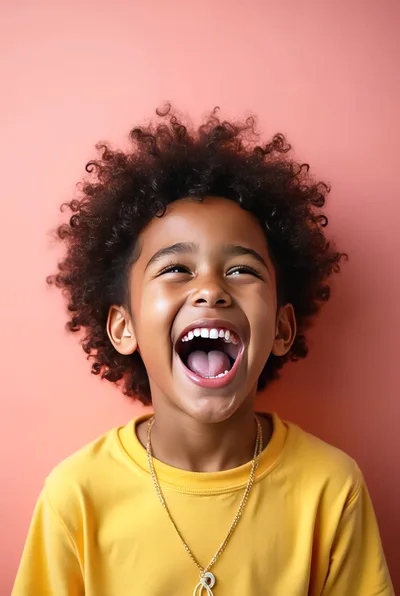 Joyful Young Boy Laughing With Mouth Open