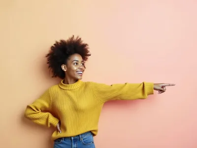 Young Woman Pointing To The Side With A Smile