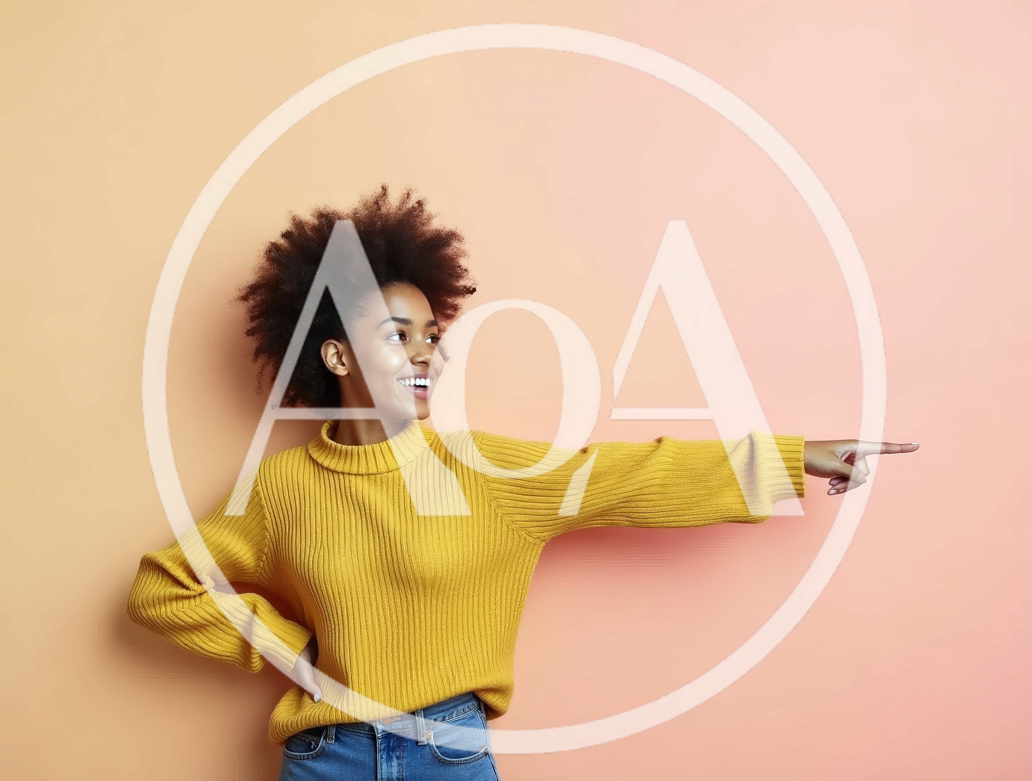 Young Woman Pointing To The Side With A Smile
