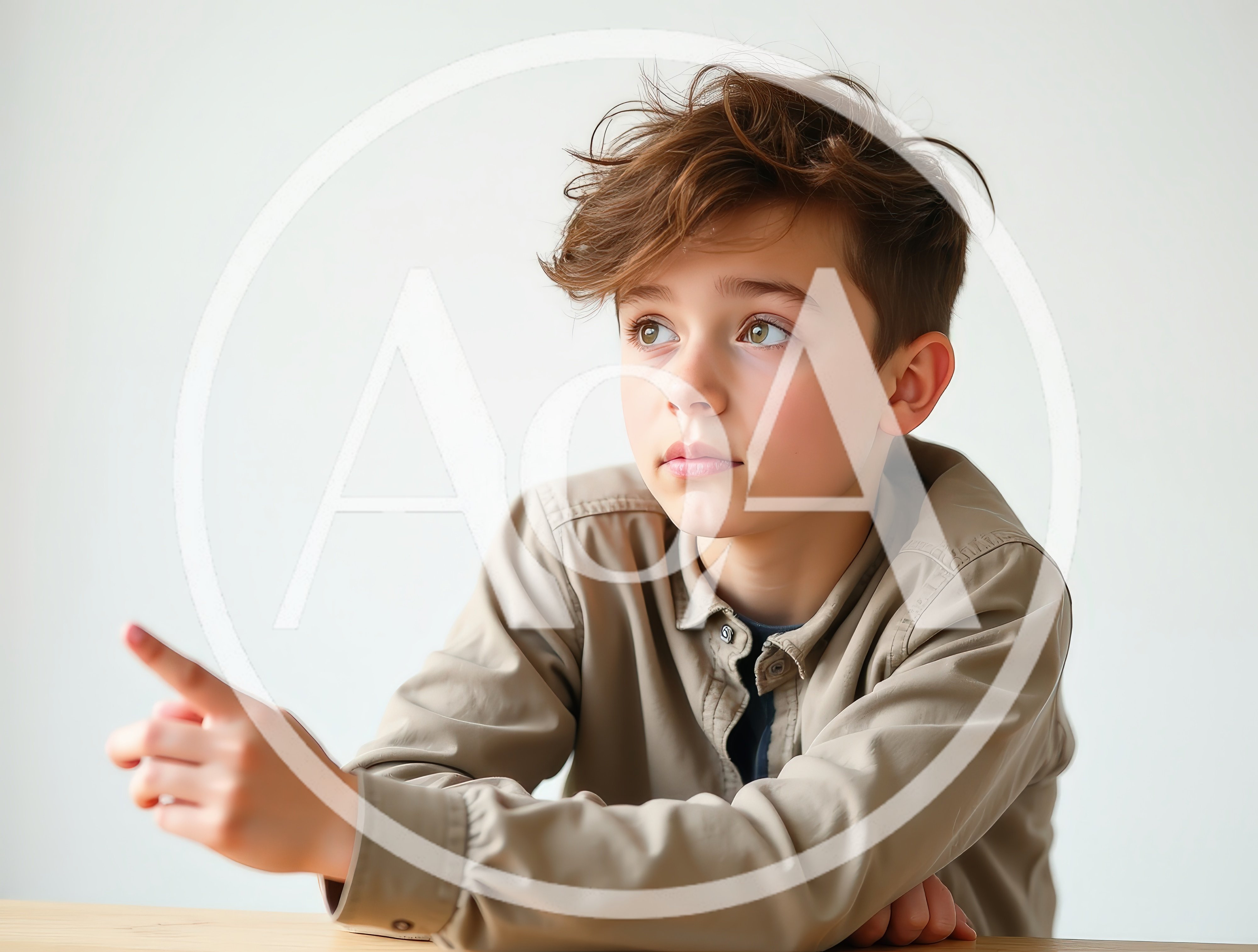 Young Boy Pointing At Something With A Curious Expression