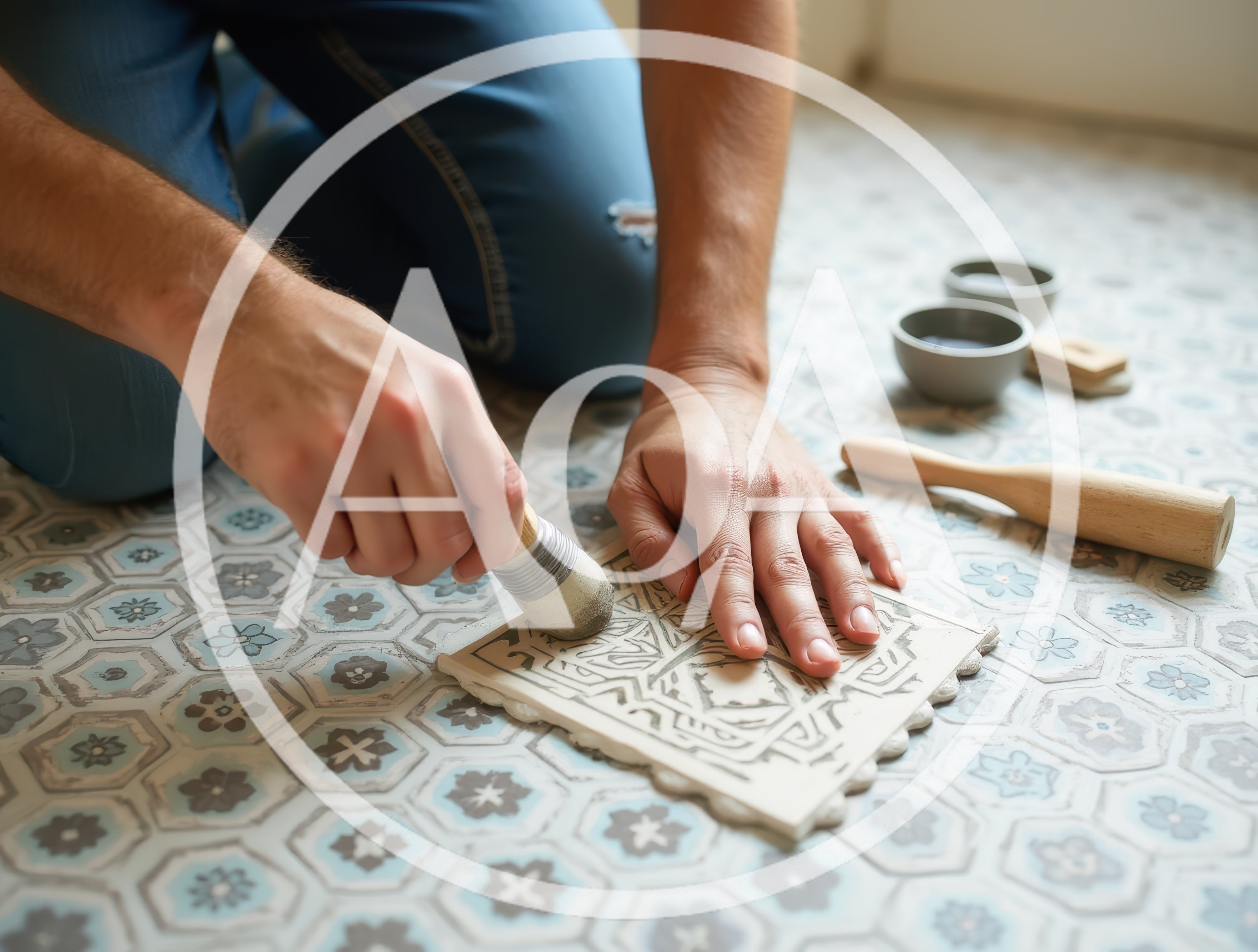 Artisan Crafting Intricate Ceramic Tile Design