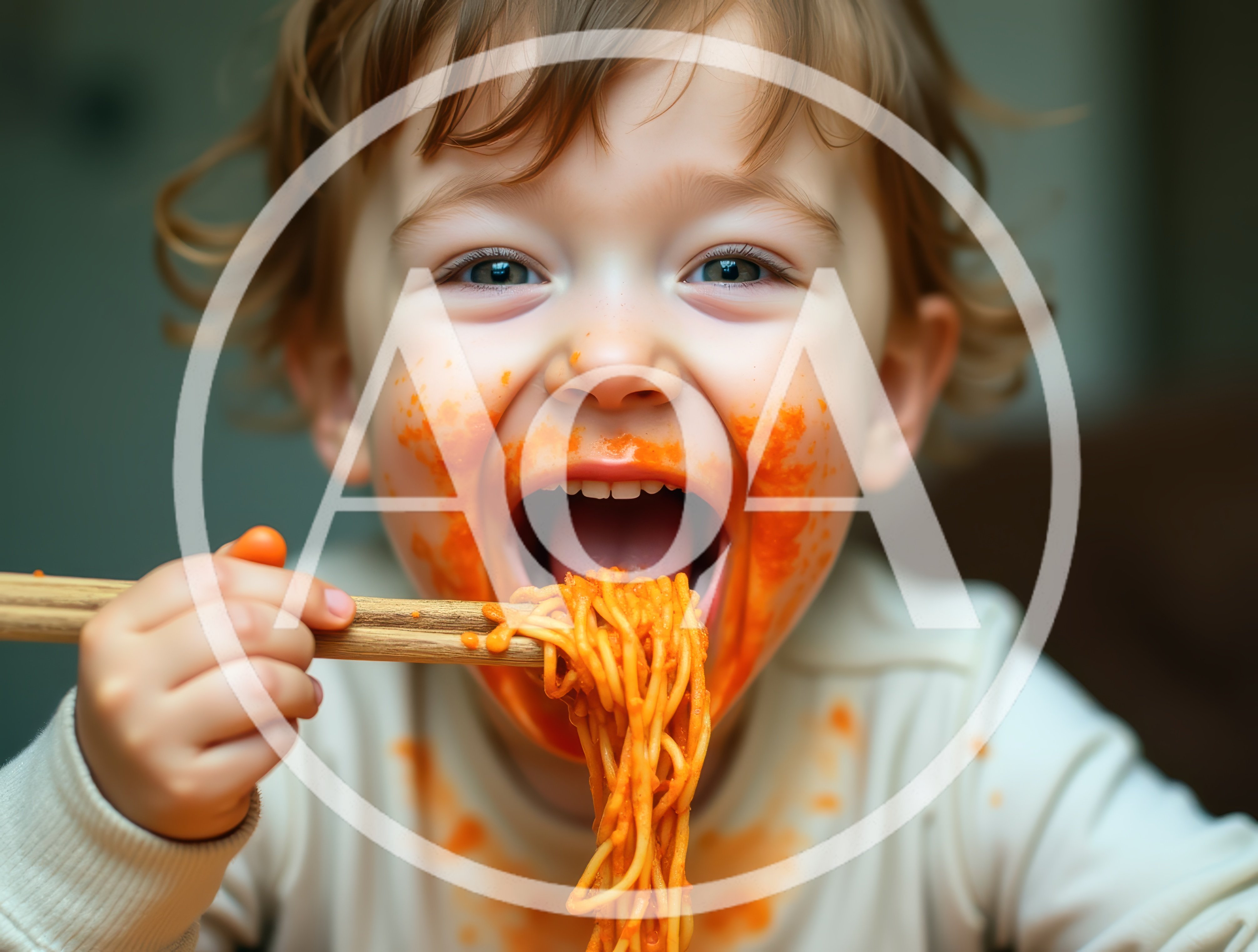 Toddler Eating Spaghetti With Chopsticks