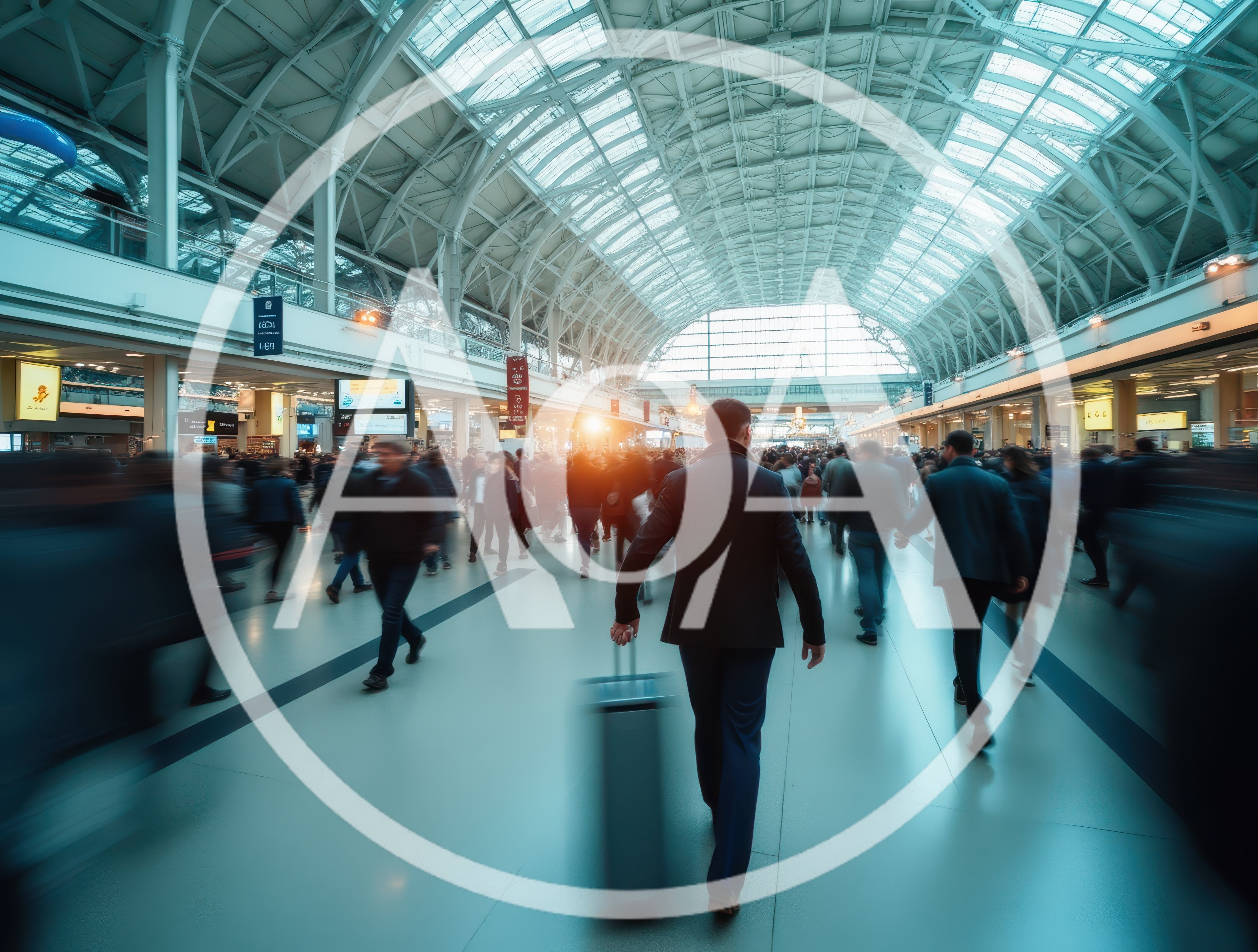 Commuter Walking Through Busy Modern Train Station Terminal