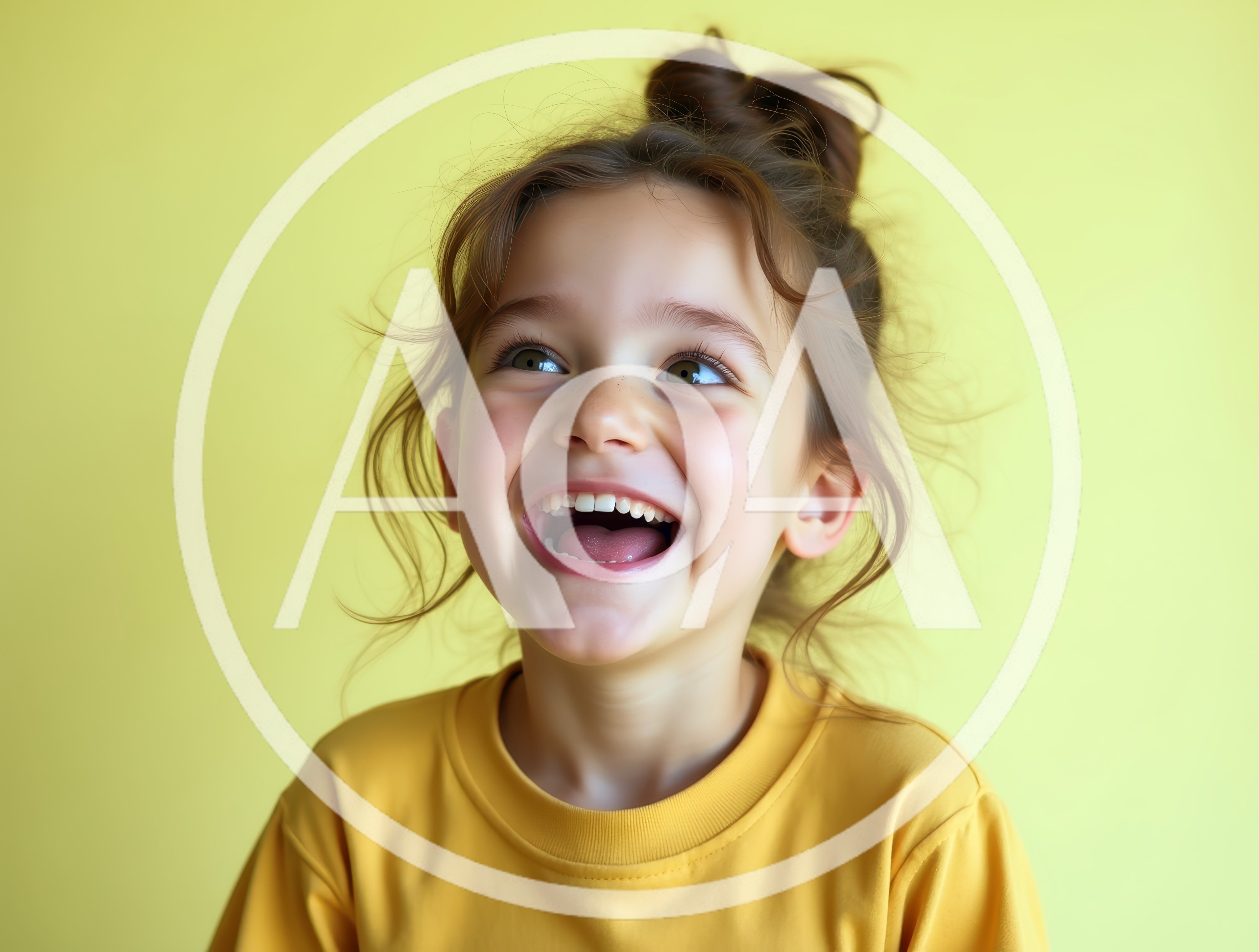 Happy Little Girl Laughing Against Yellow Background