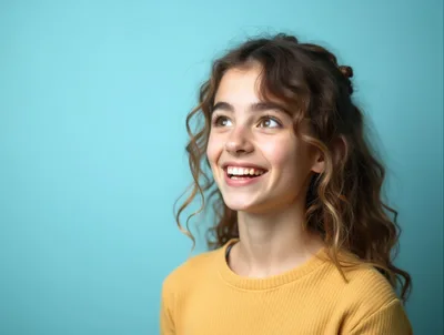 Portrait Of A Smiling Young Girl Looking Upwards