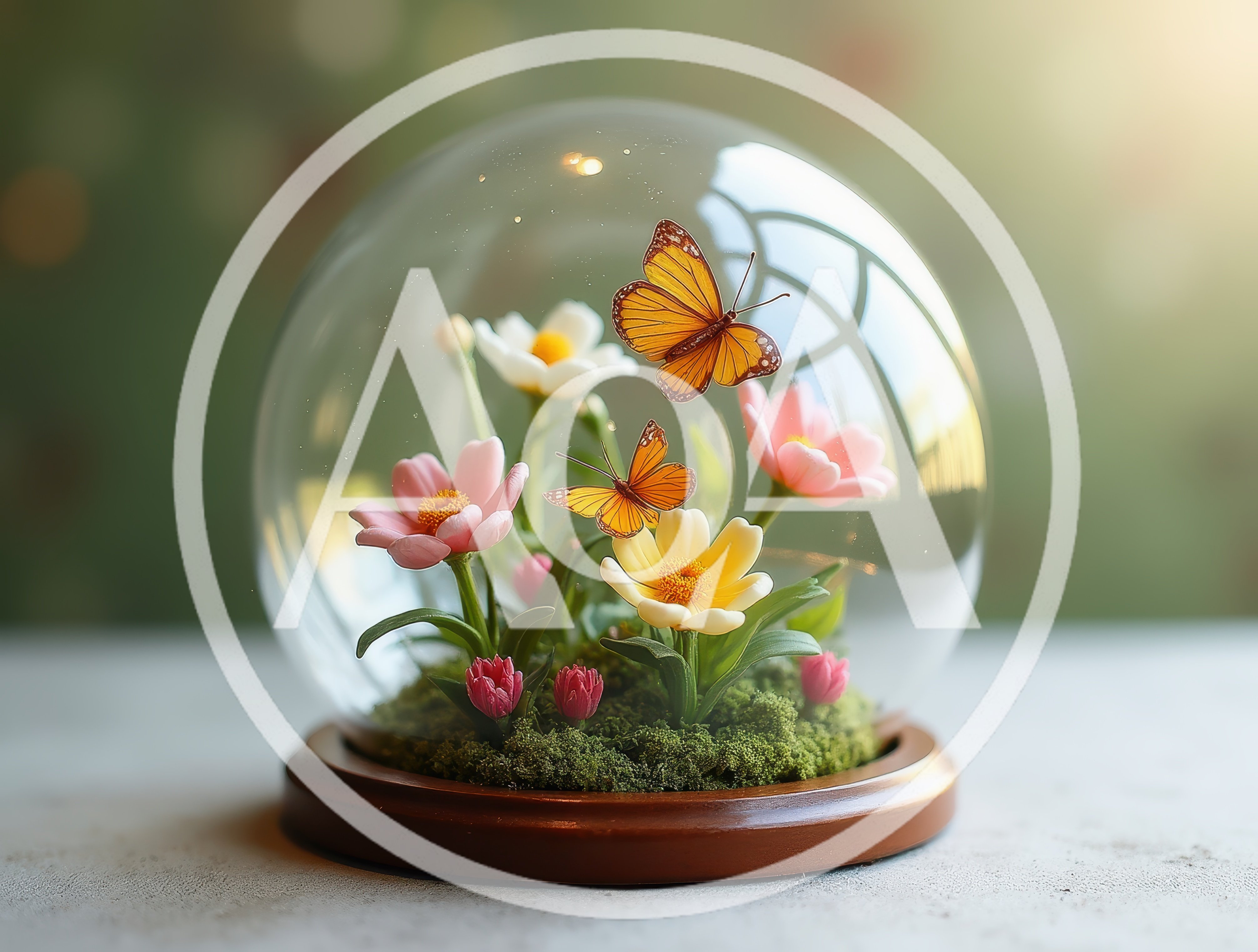 Glass Dome Terrarium With Butterflies And Flowers