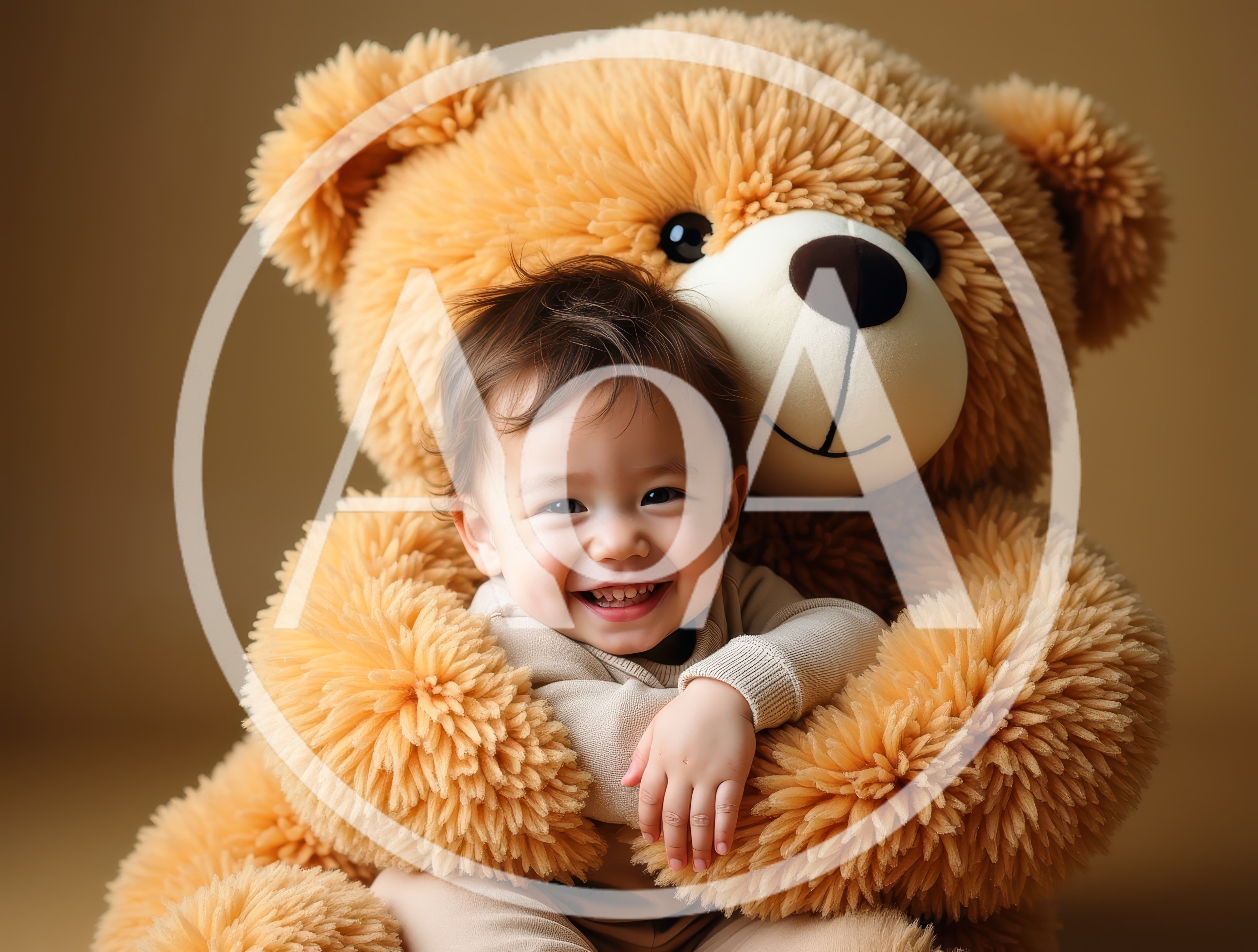 Happy Toddler Hugging A Large Teddy Bear