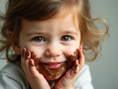 Toddler With Face Covered In Chocolate
