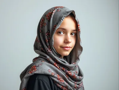 Portrait Of A Young Girl Wearing A Floral Hijab