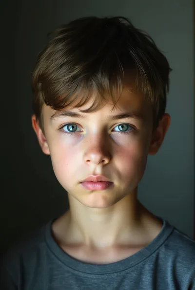Portrait Of A Young Boy With Intense Blue Eyes