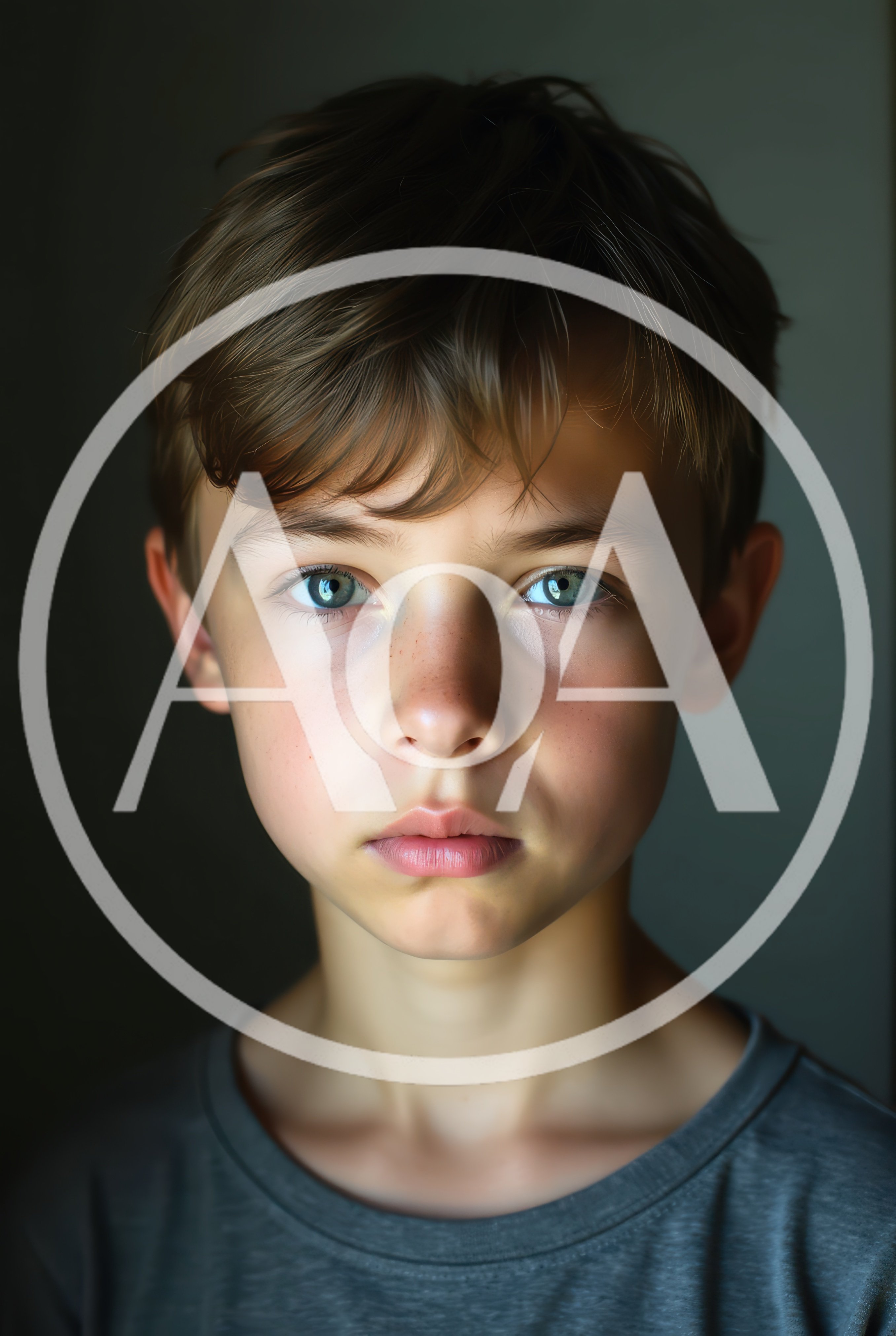 Portrait Of A Young Boy With Intense Blue Eyes