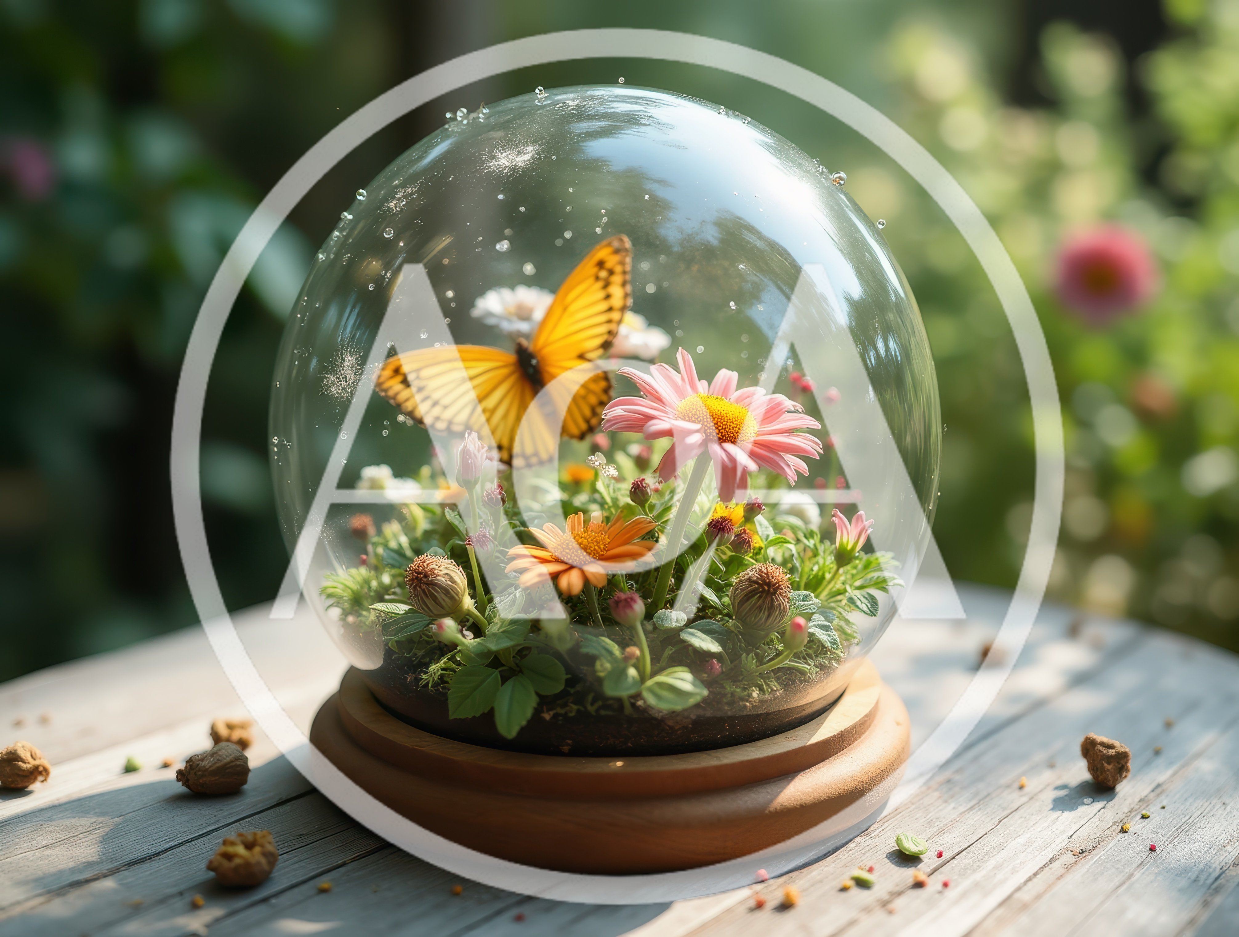 Orange Butterfly Inside A Glass Terrarium