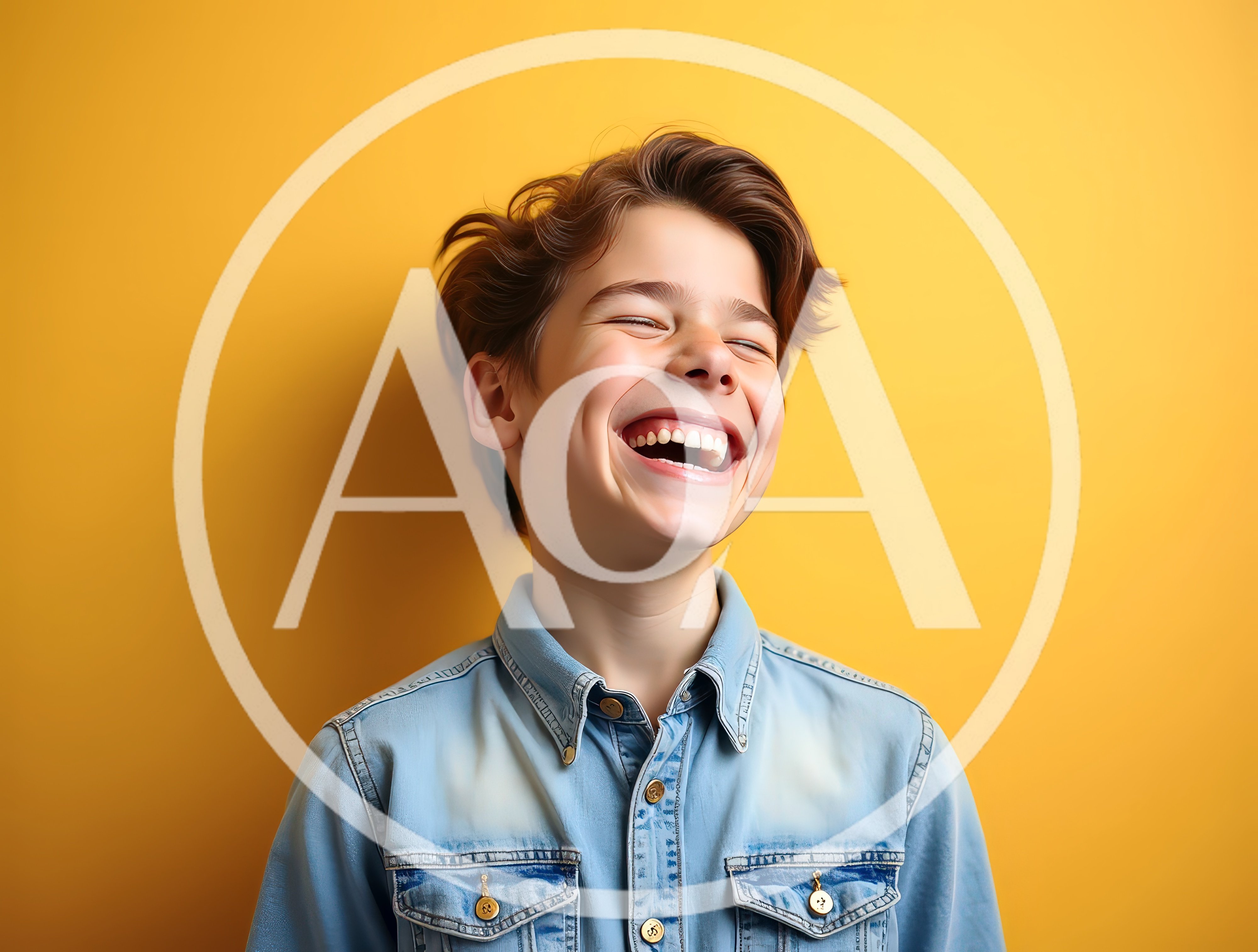 Happy Young Boy Laughing Against Yellow Background