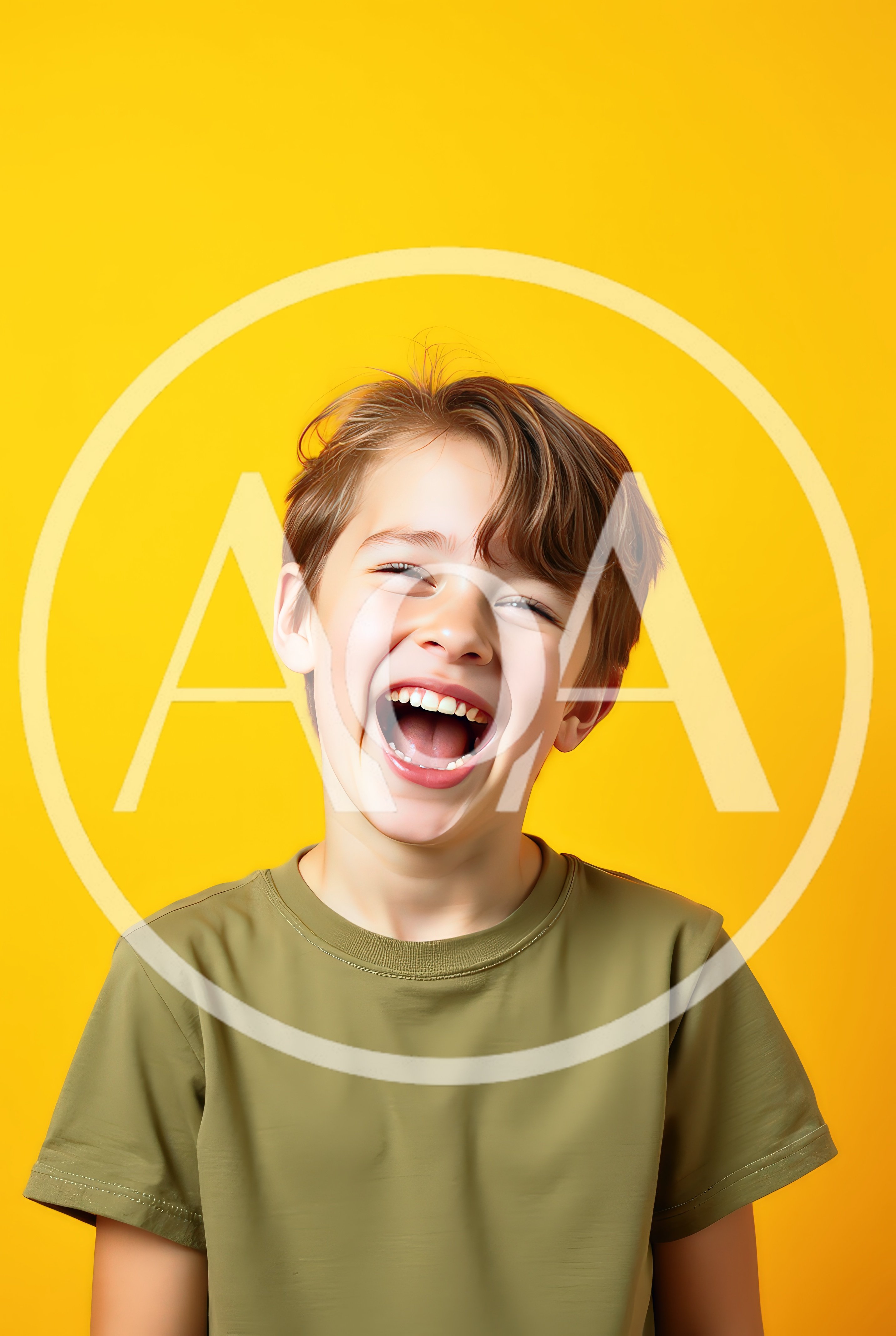 Happy Young Boy Laughing Against Yellow Background