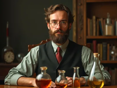 Victorian Apothecary Scientist Working In His Study