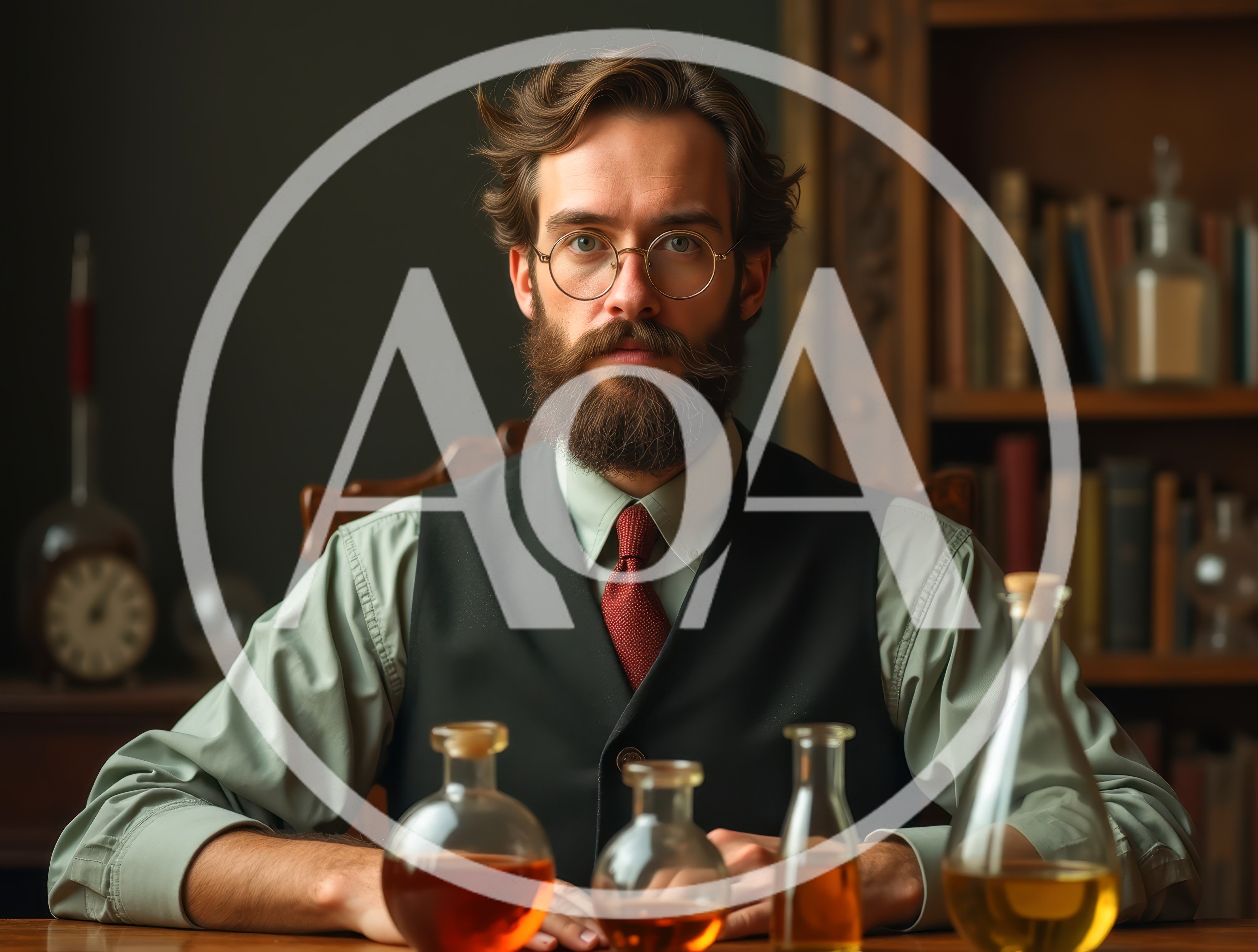 Victorian Apothecary Scientist Working In His Study