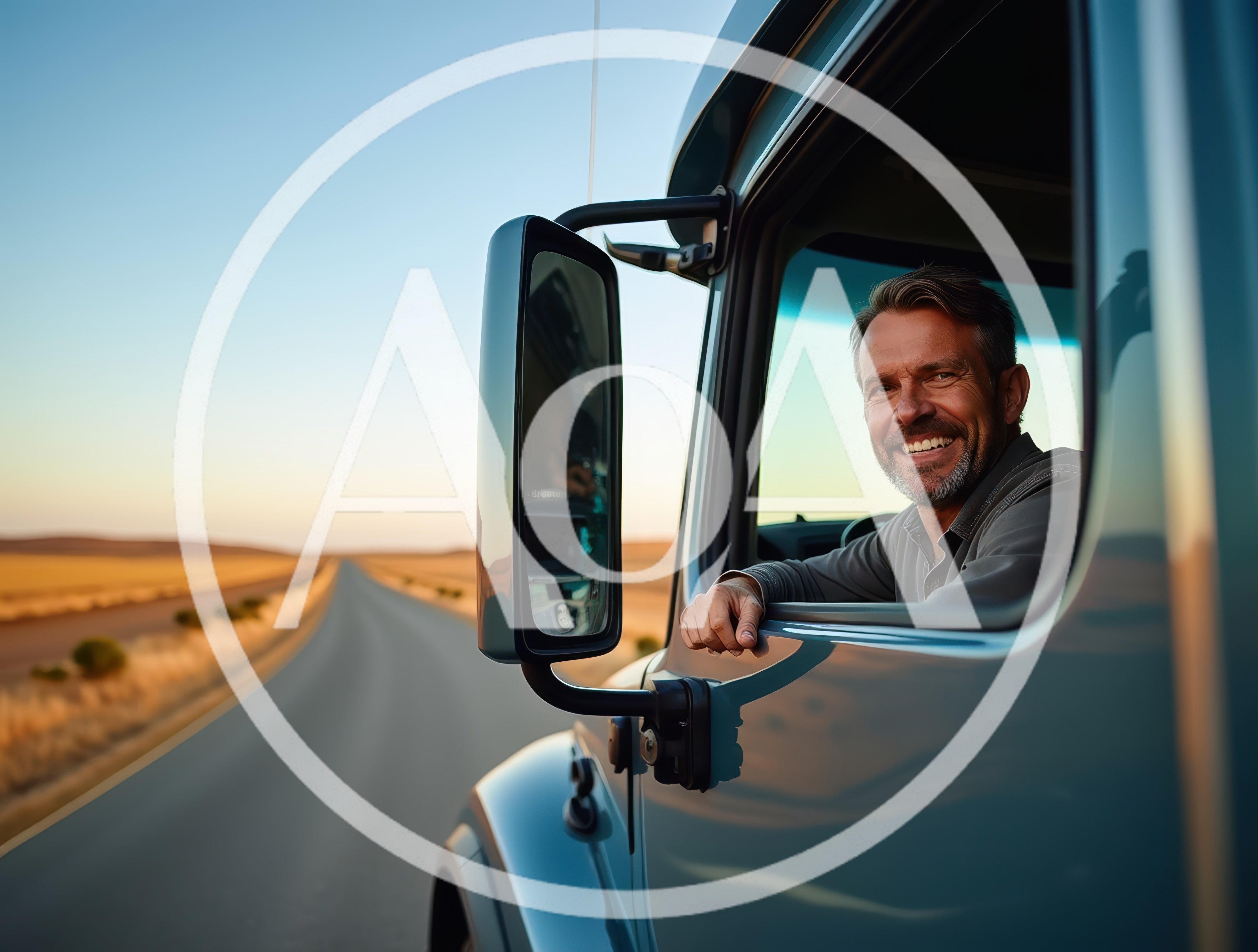 Smiling Truck Driver Looking Out Window On Open Road