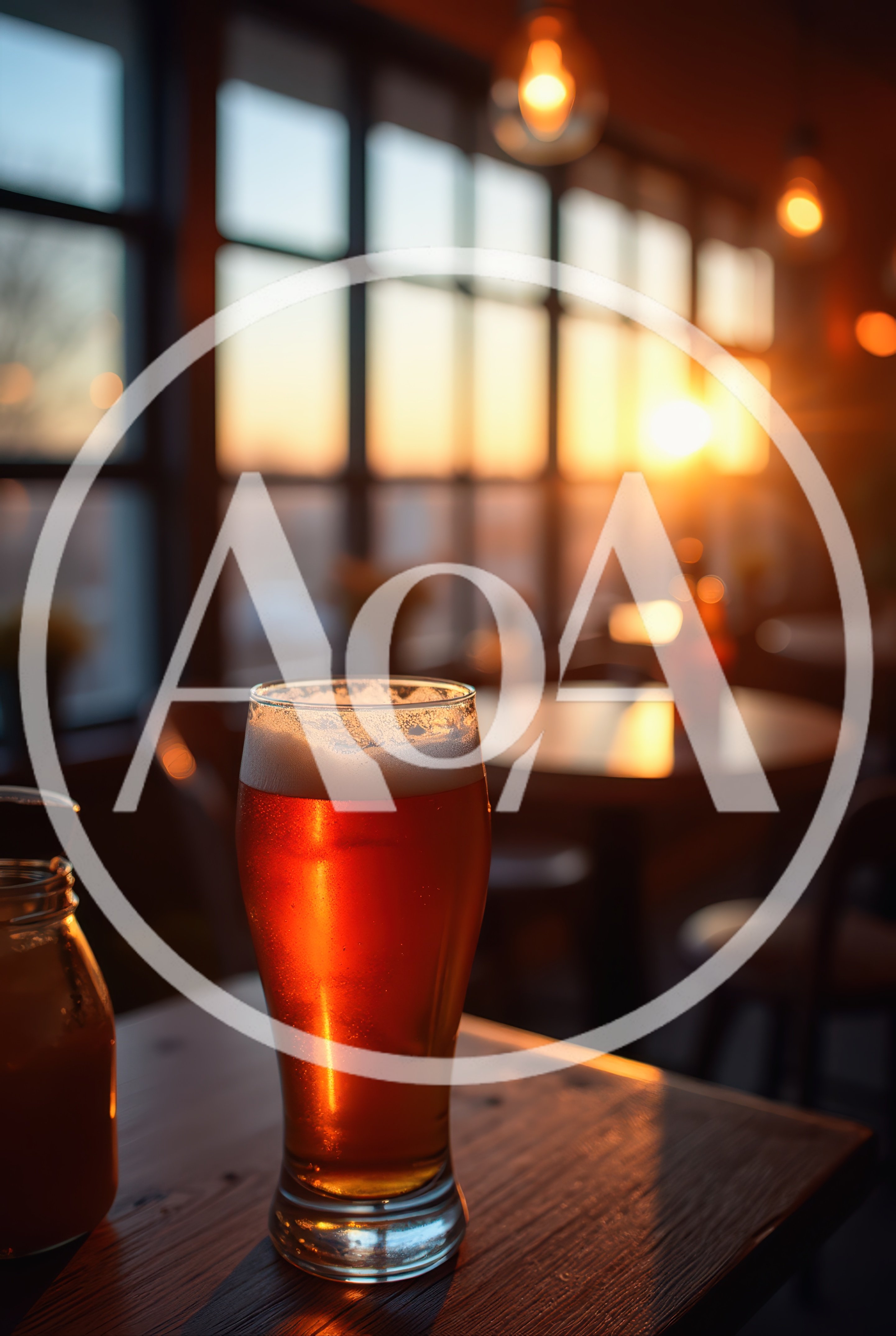 Glass Of Beer On A Pub Table At Sunset
