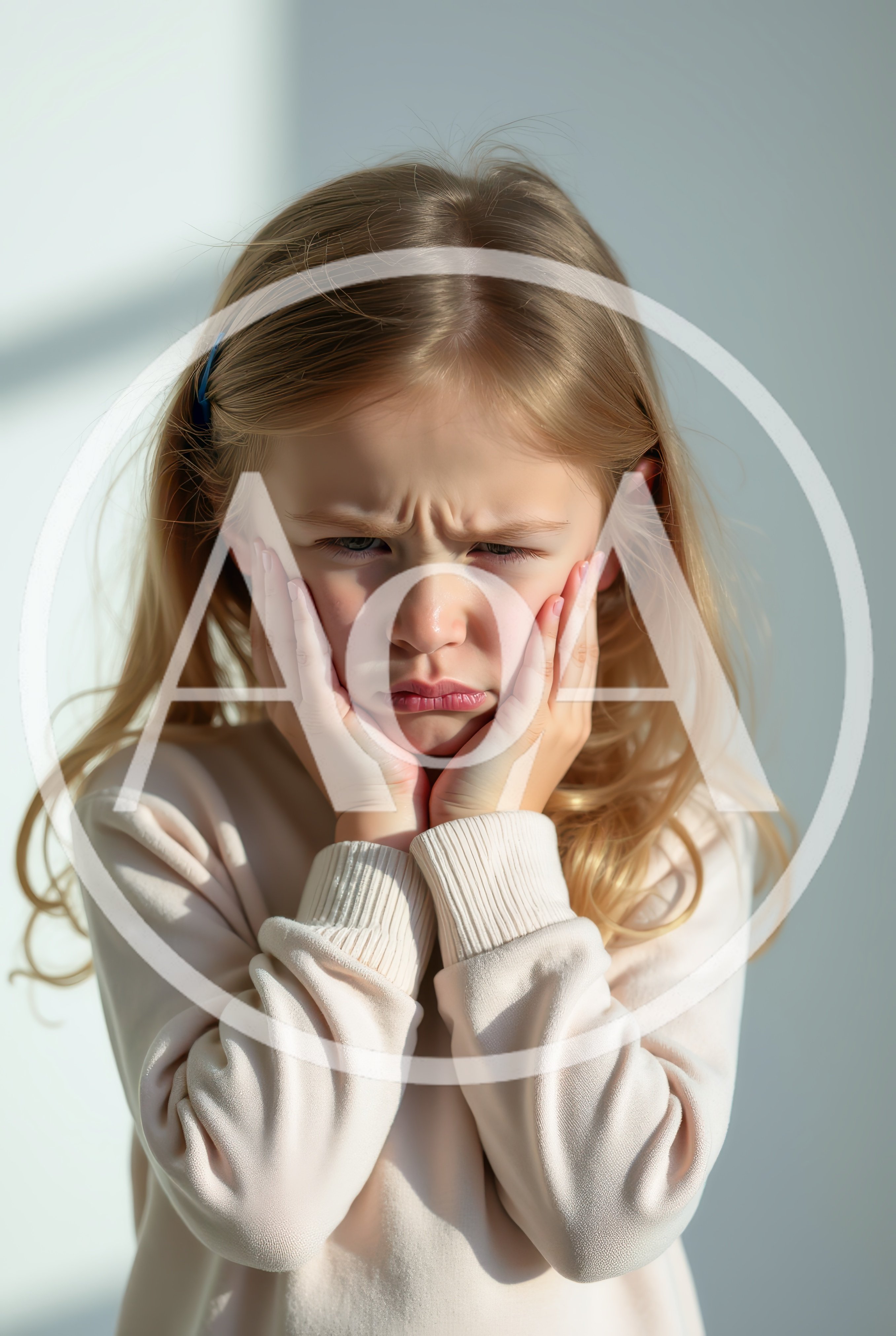 Upset Young Girl Holding Her Cheeks