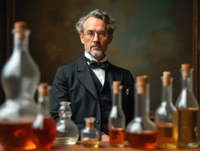 Distinguished Victorian Gentleman With Apothecary Bottles