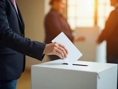 Person Casting A Vote In A Ballot Box