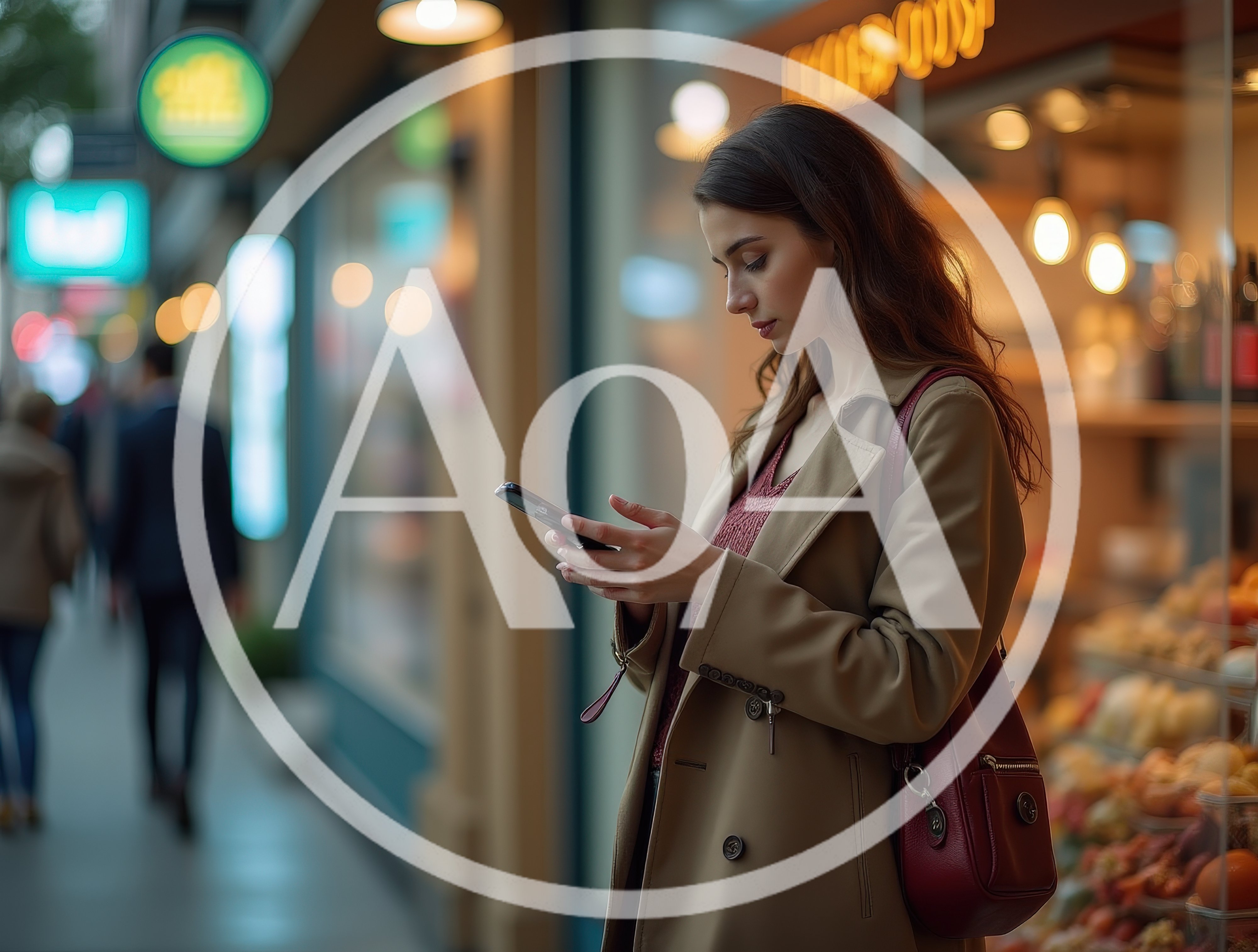Young Woman Using Smartphone on City Street