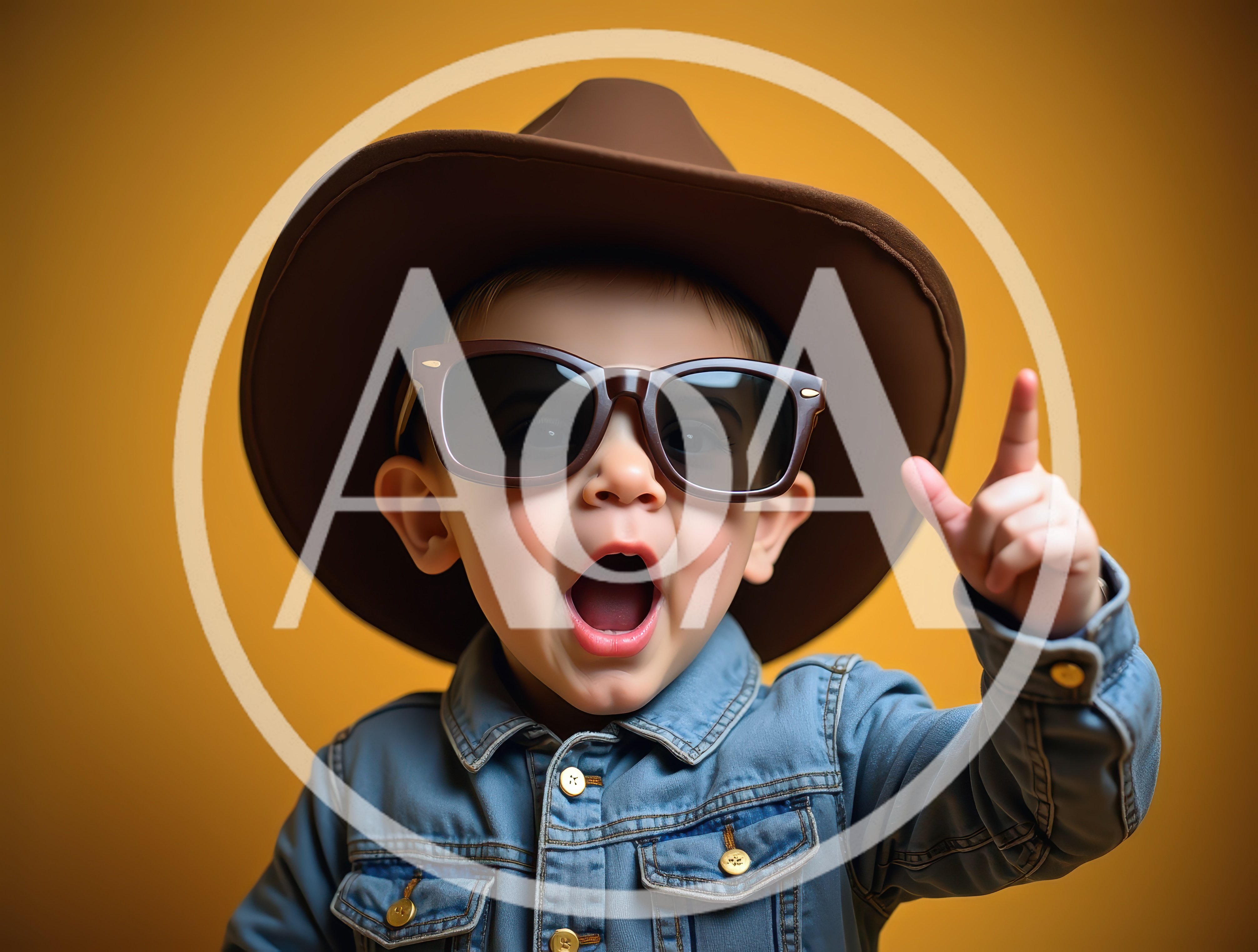 Excited Toddler Wearing Cowboy Hat And Sunglasses