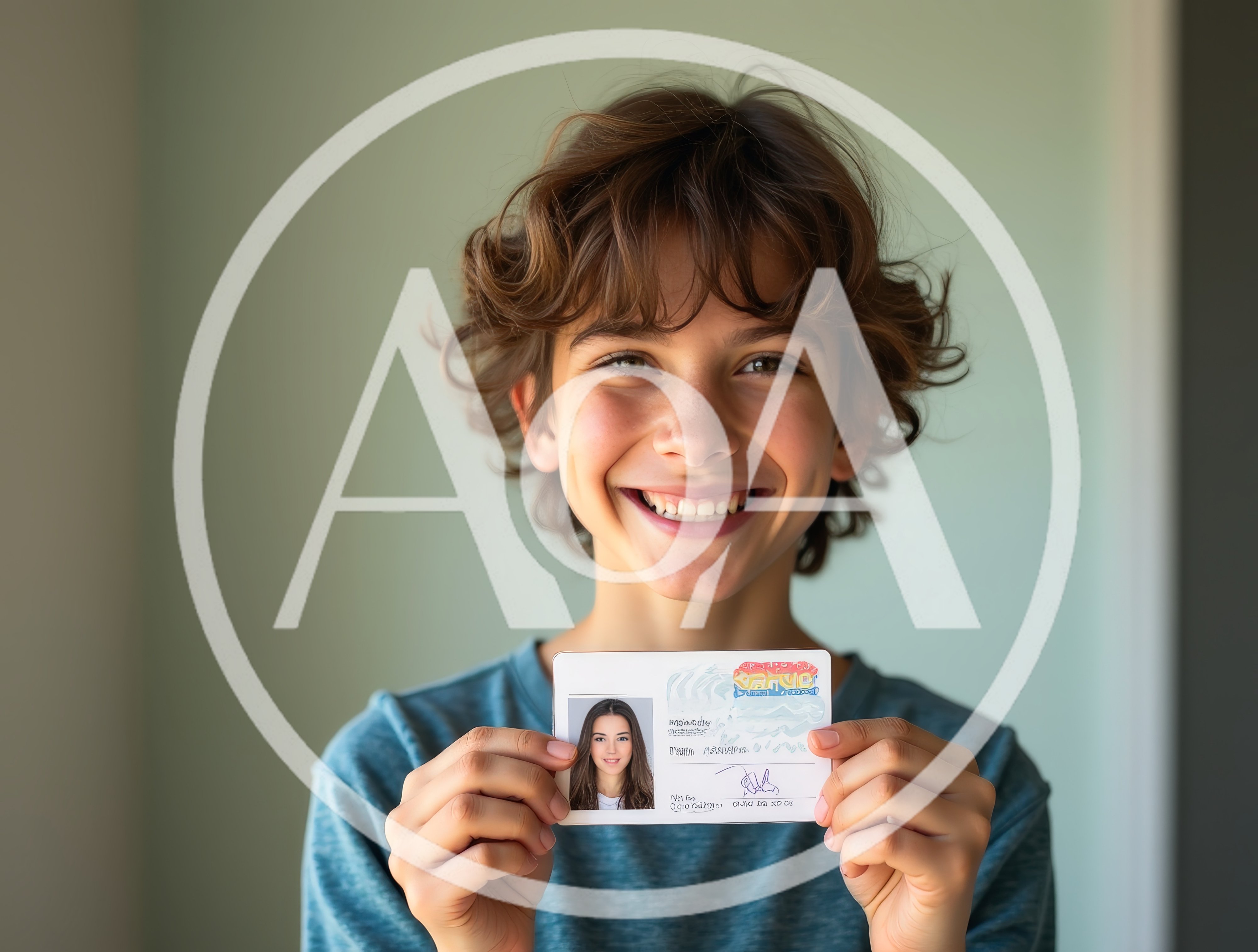 Young Boy Holding Up A Personal Identification Card