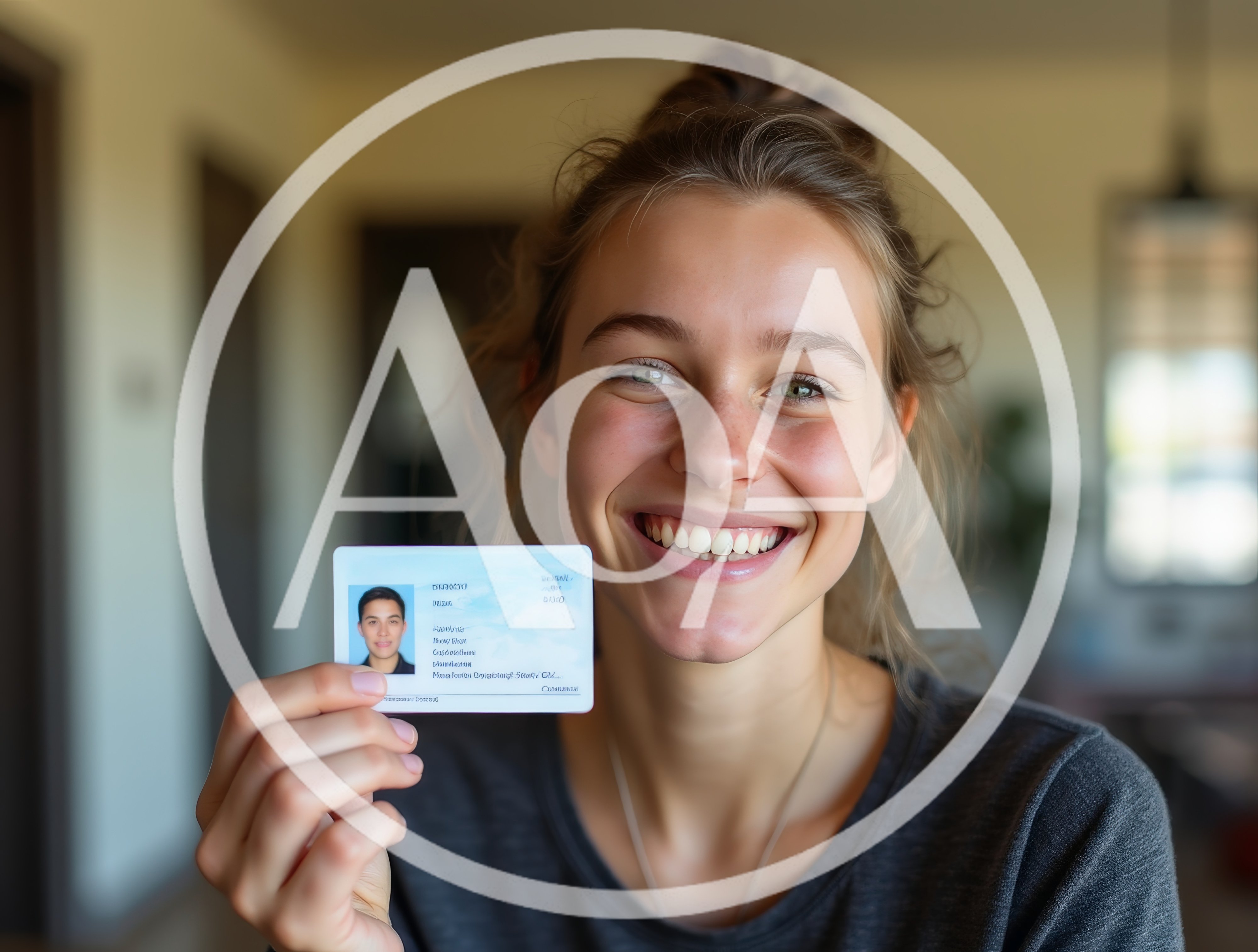 Young Woman Holding Up Identification Card