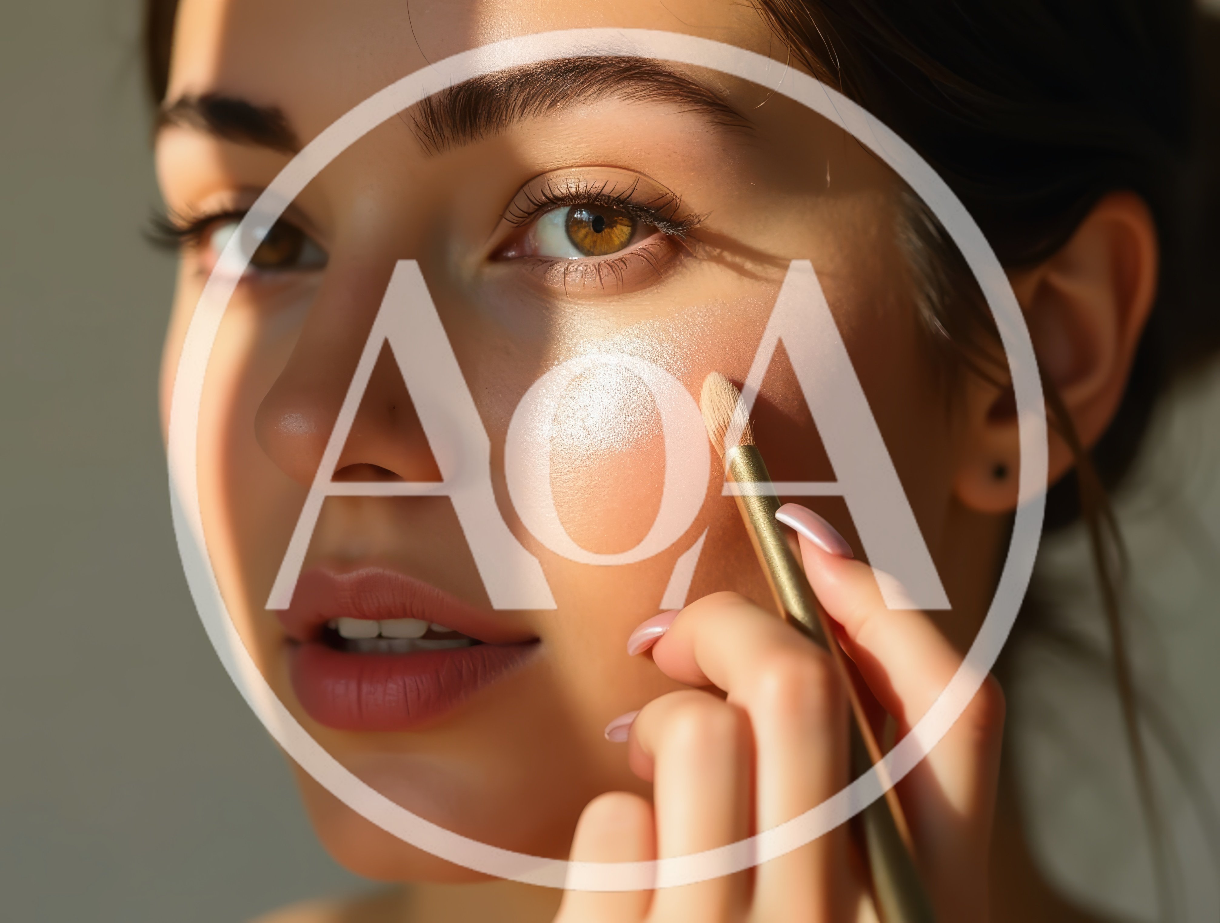 Woman Applying Highlighter To Cheekbone With Makeup Brush