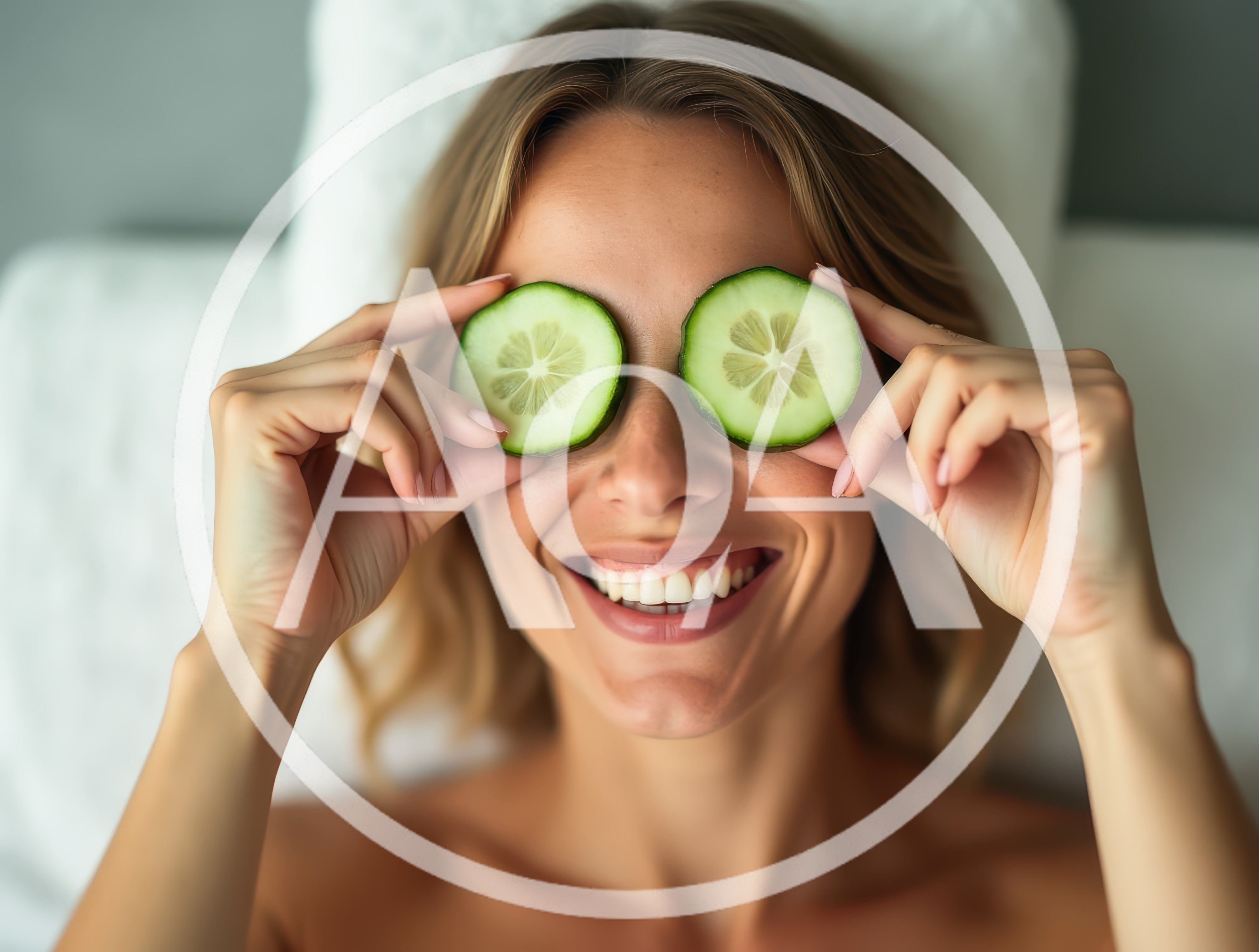 Woman Relaxing With Cucumber Slices On Eyes