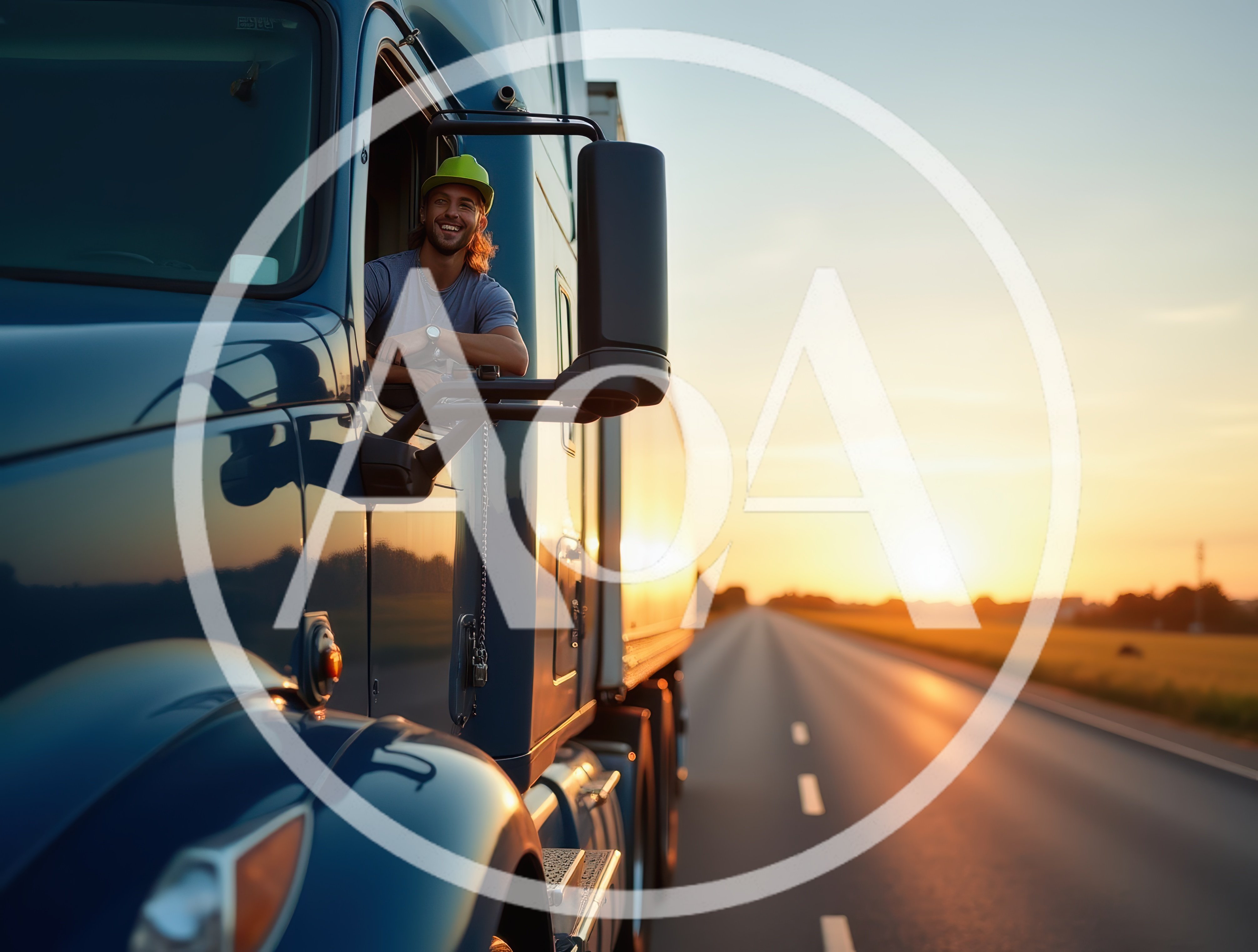 Happy Truck Driver Smiling From Semi Truck Cab