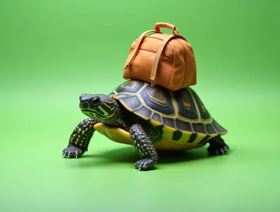 Turtle Carrying A Small Orange Backpack