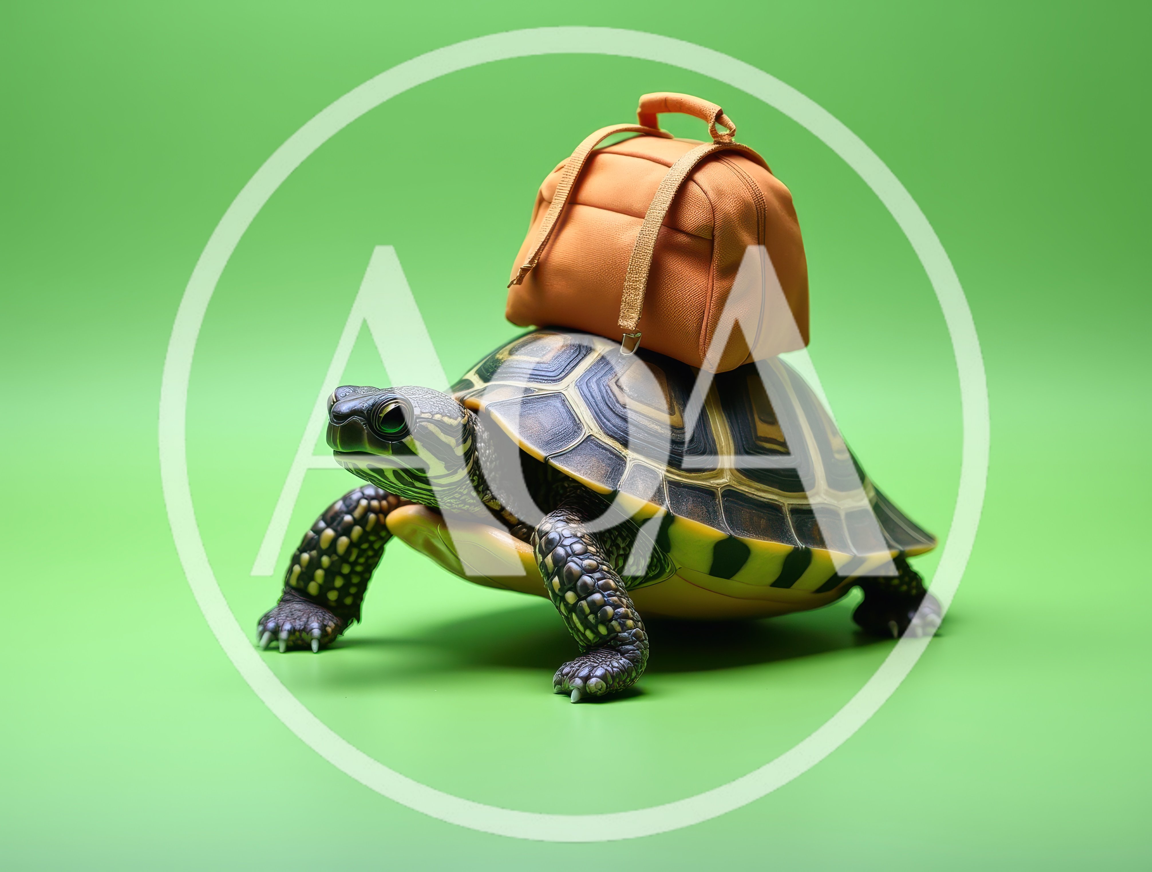 Turtle Carrying A Small Orange Backpack