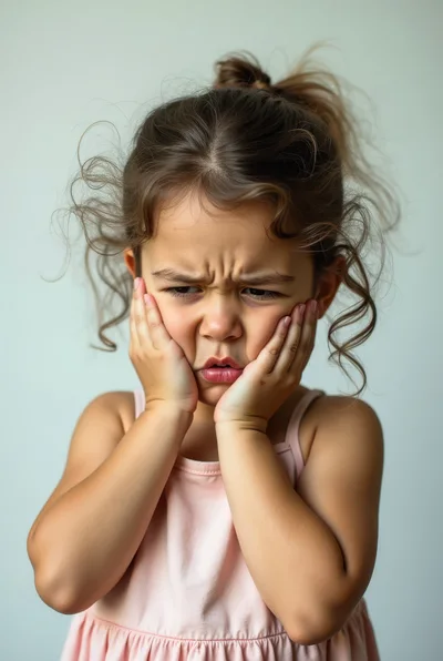 Young Girl With Messy Hair Holding Her Cheeks