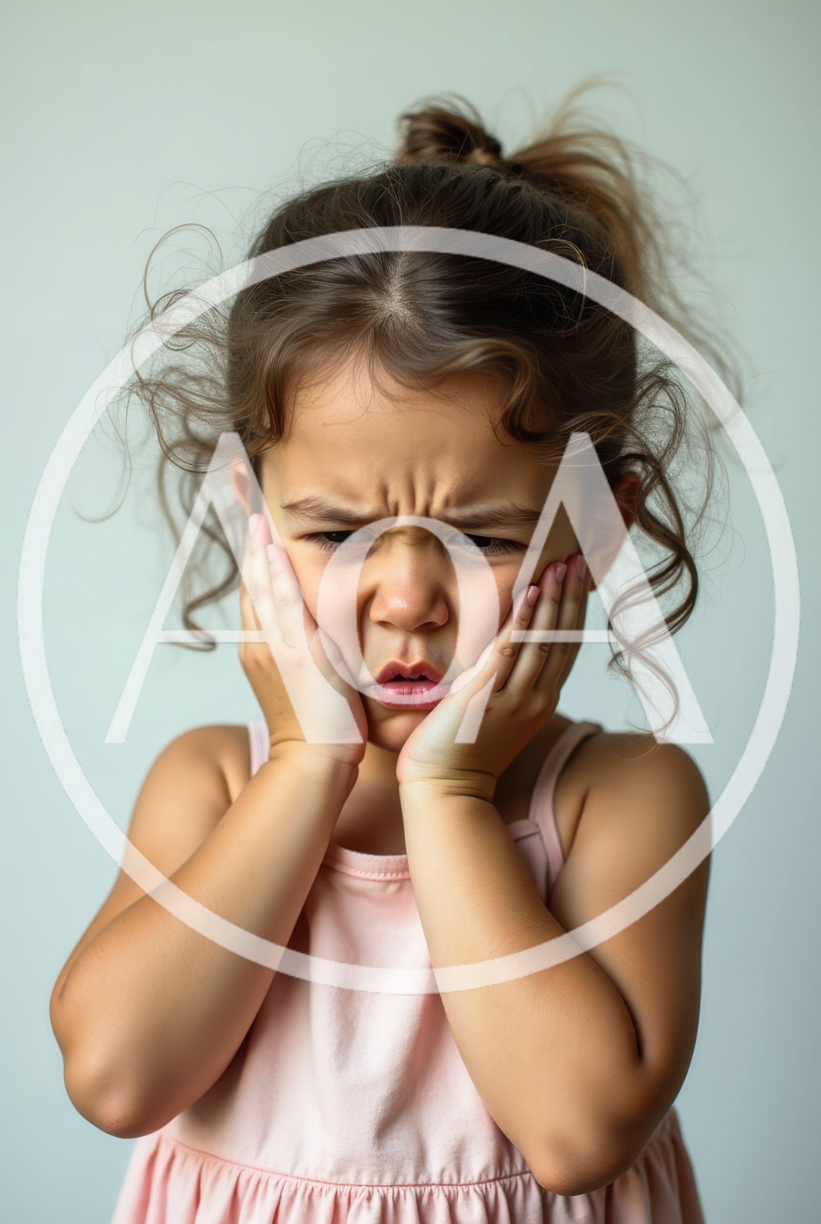 Young Girl With Messy Hair Holding Her Cheeks