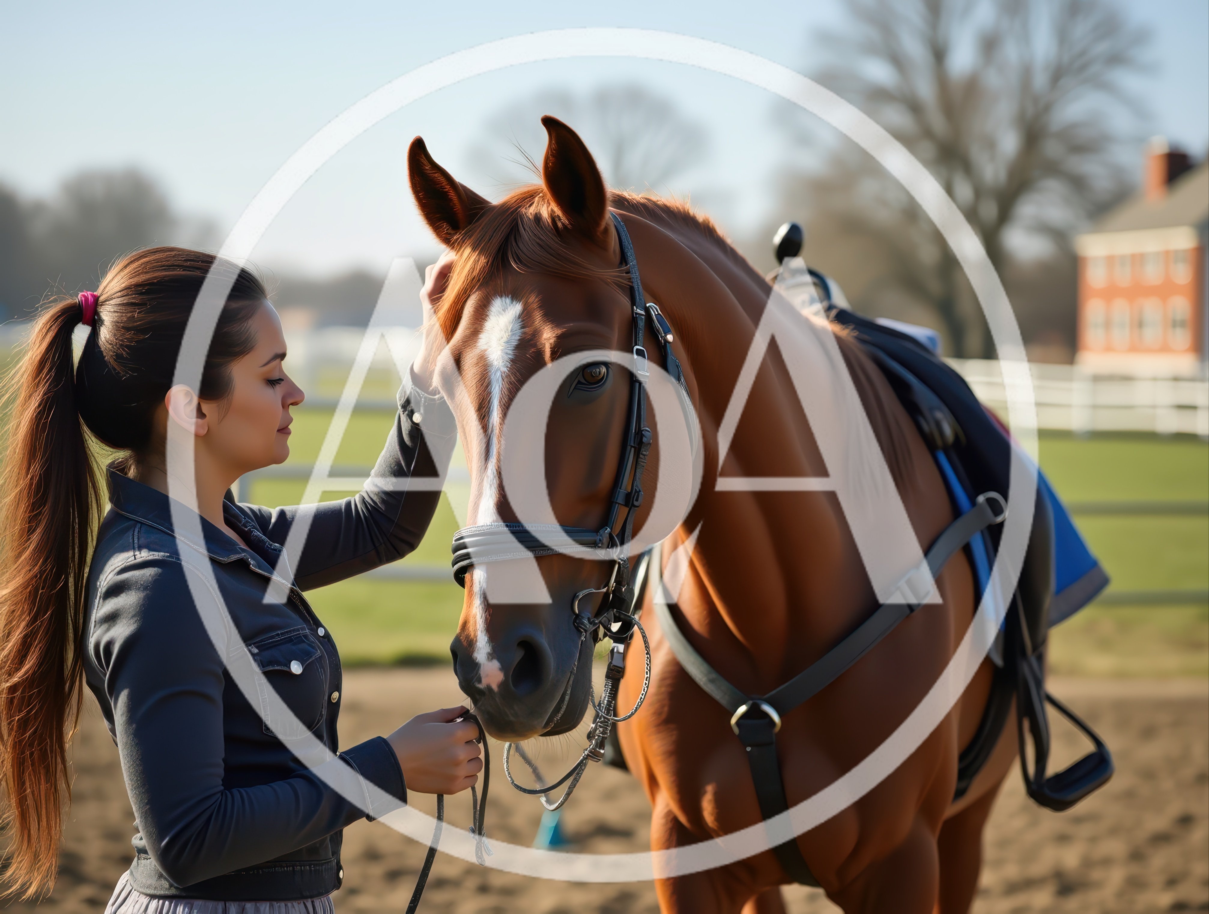 Young Woman Petting Her Horse at an Equestrian Facility