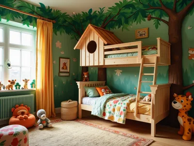 Cozy Children Bedroom With Treehouse Bunk Bed