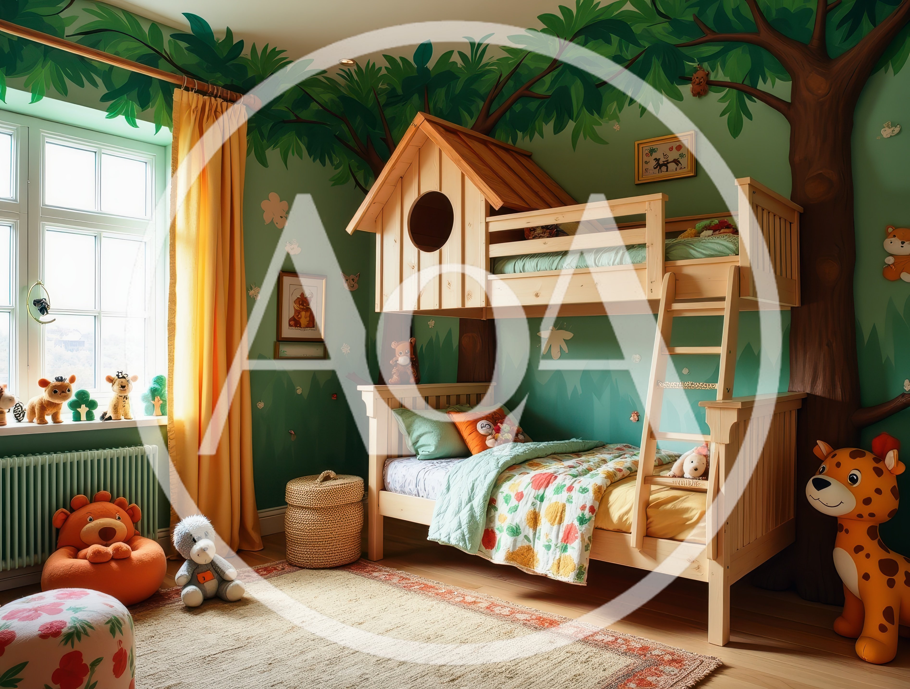 Cozy Children Bedroom With Treehouse Bunk Bed