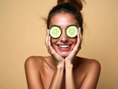 Young Woman With Cucumber Slices On Eyes