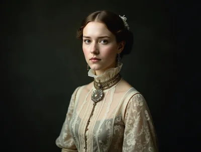 Portrait Of A Young Victorian Woman In Lace Dress