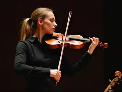 Female Violinist Performing Classical Music On Stage